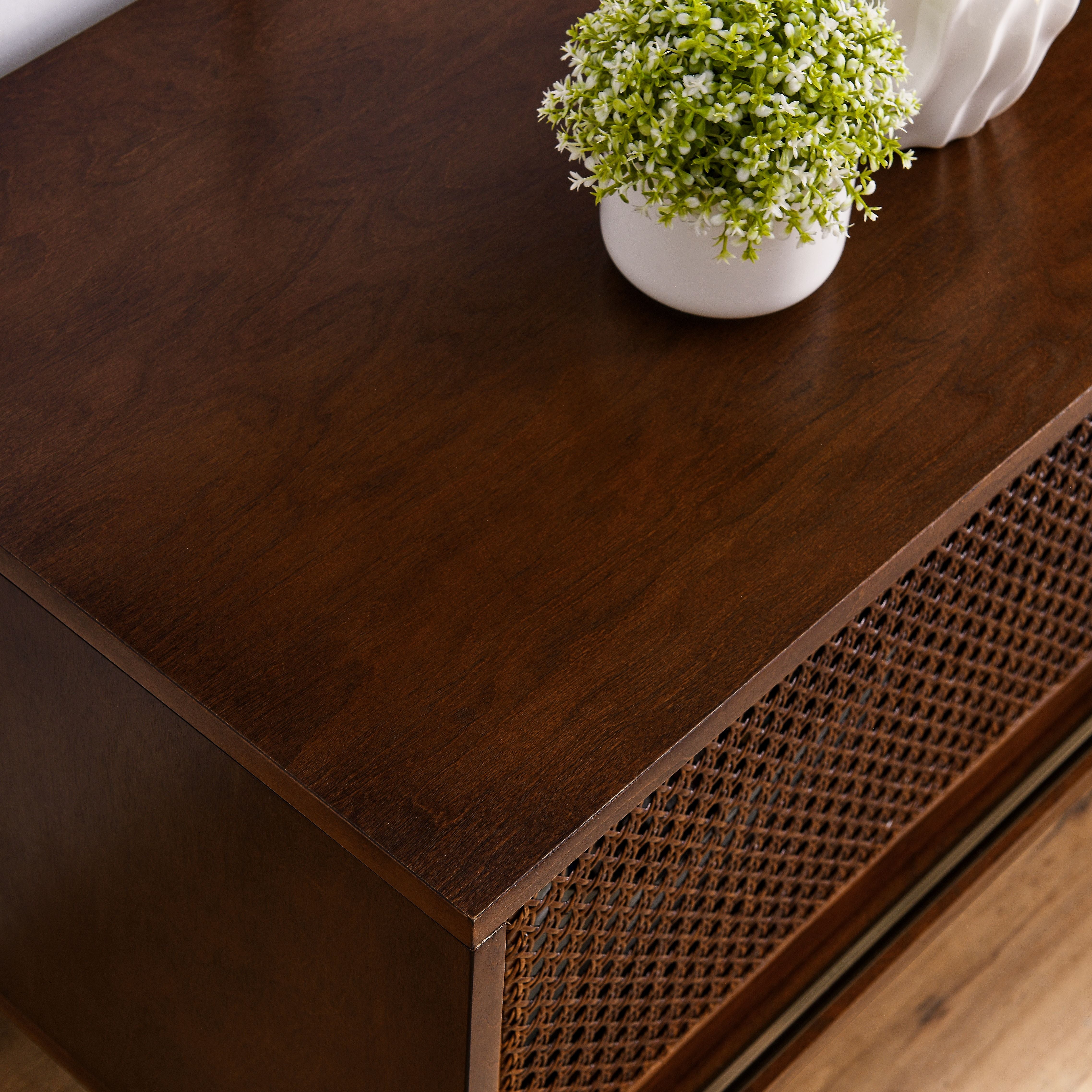 Mid Century Modern Rattan TV Stand for 65 Inch TV