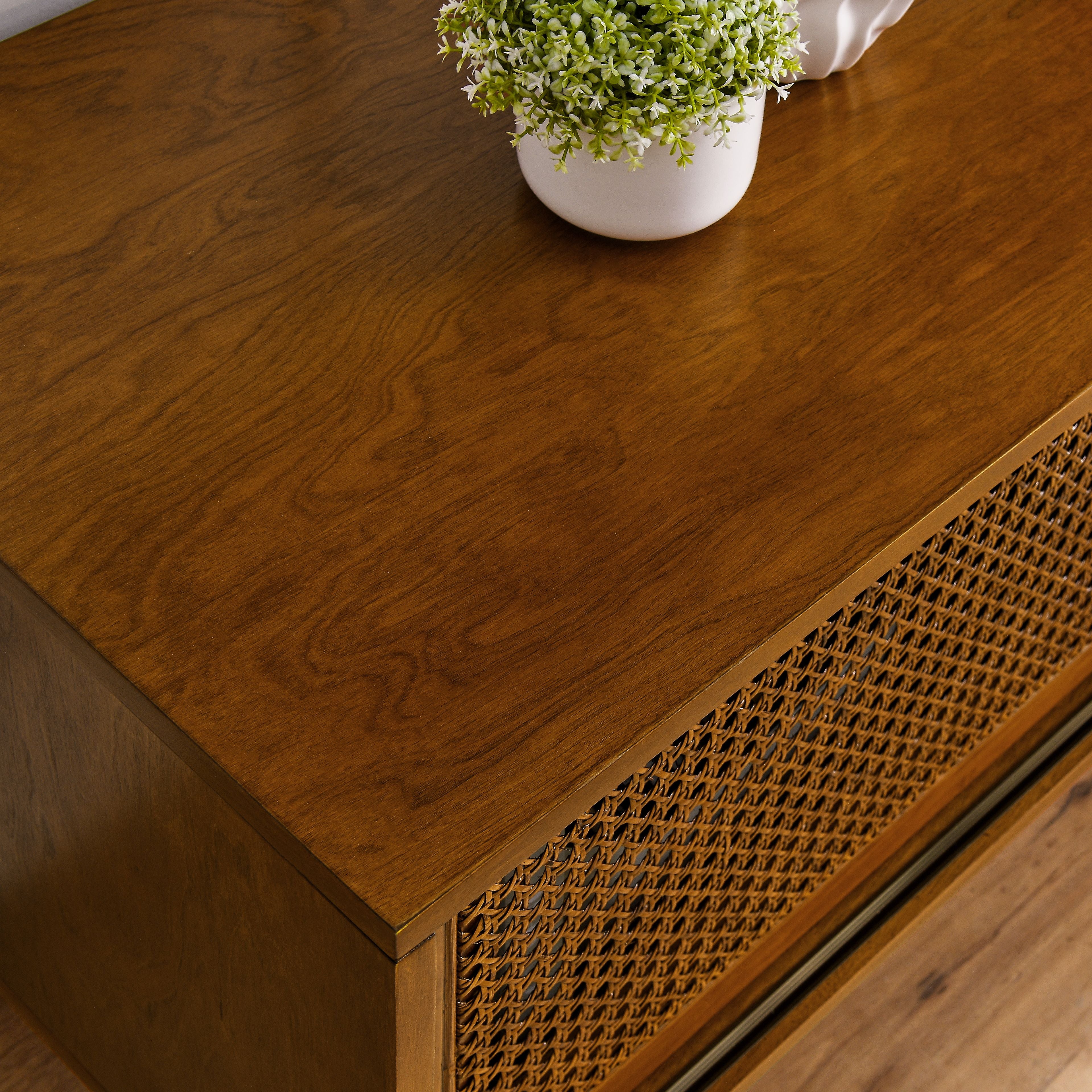 Mid Century Modern Rattan TV Stand for 65 Inch TV