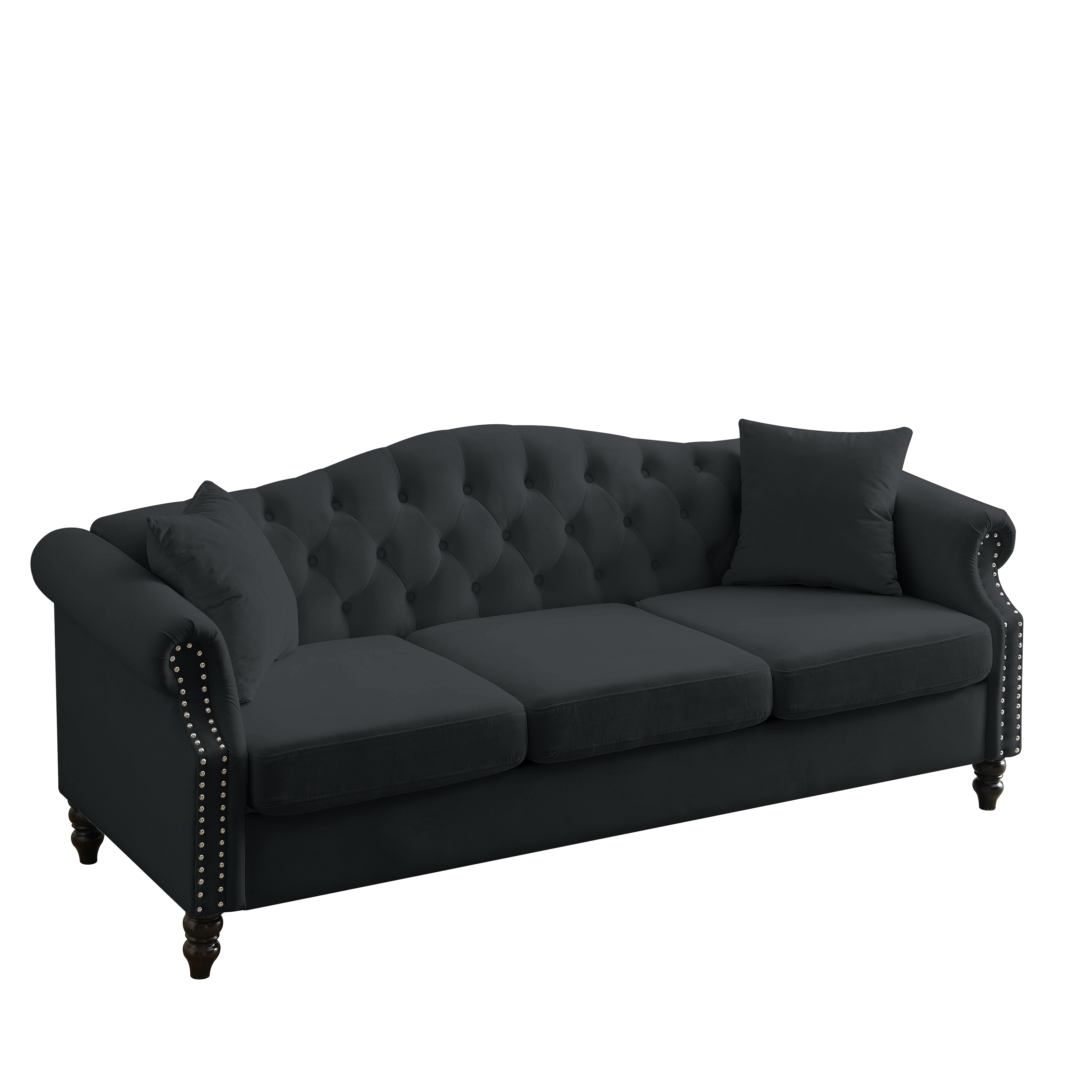 Nailhead Velvet Pitched Back Chesterfield 3-Seater Sofa