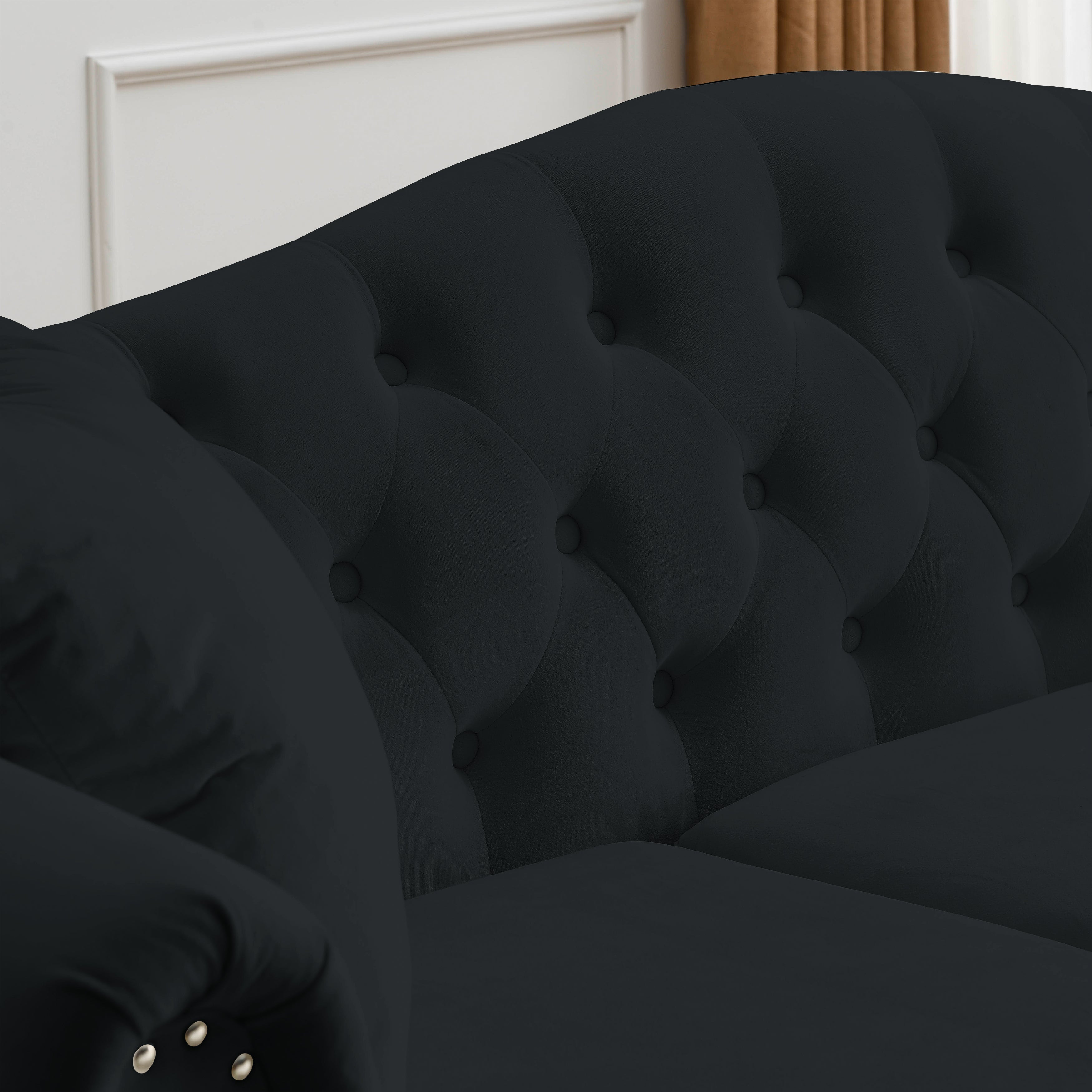 Nailhead Velvet Pitched Back Chesterfield 3-Seater Sofa