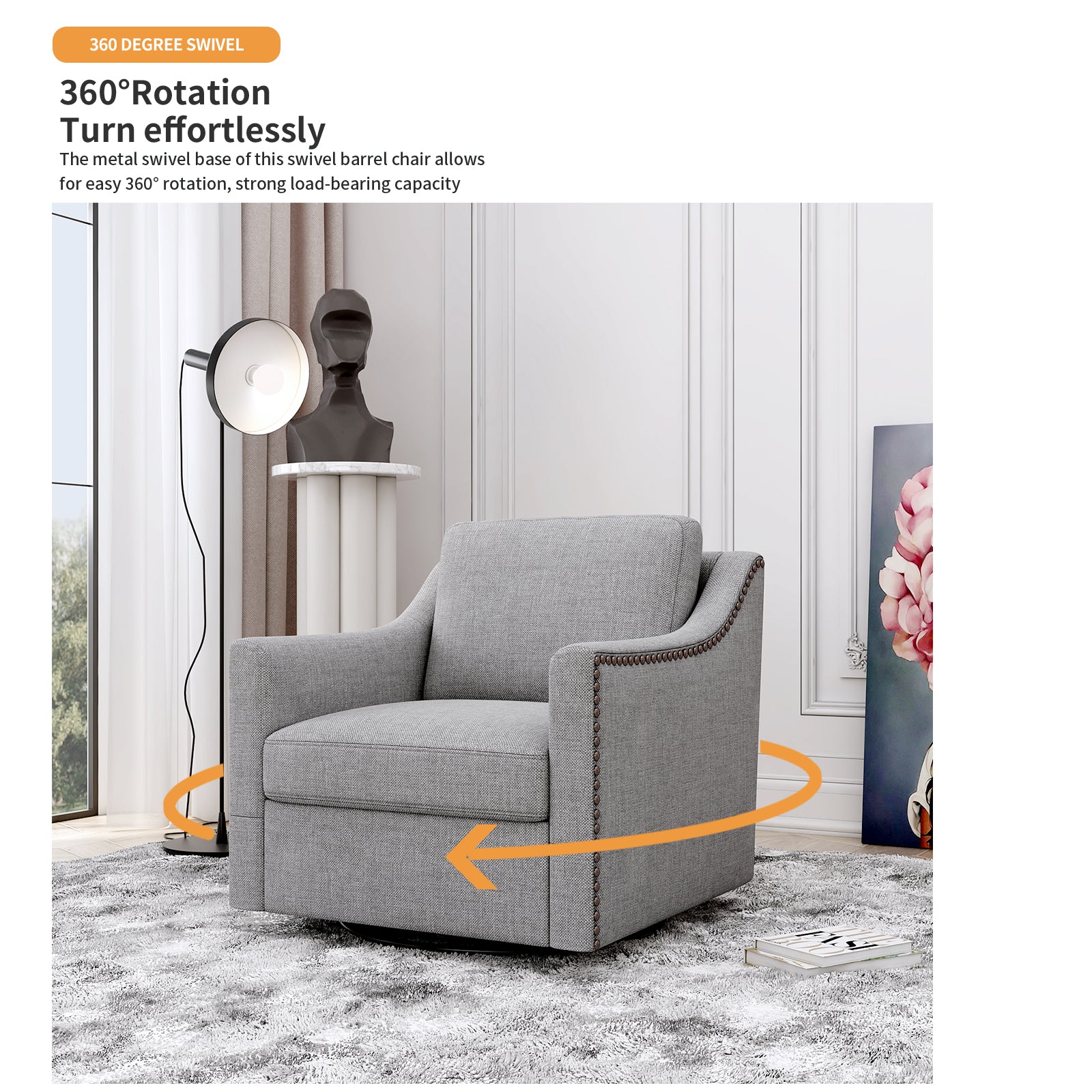 Teddy Fleece 360° Swivel Round Upholstered Comfy Accent Chair With Pillow