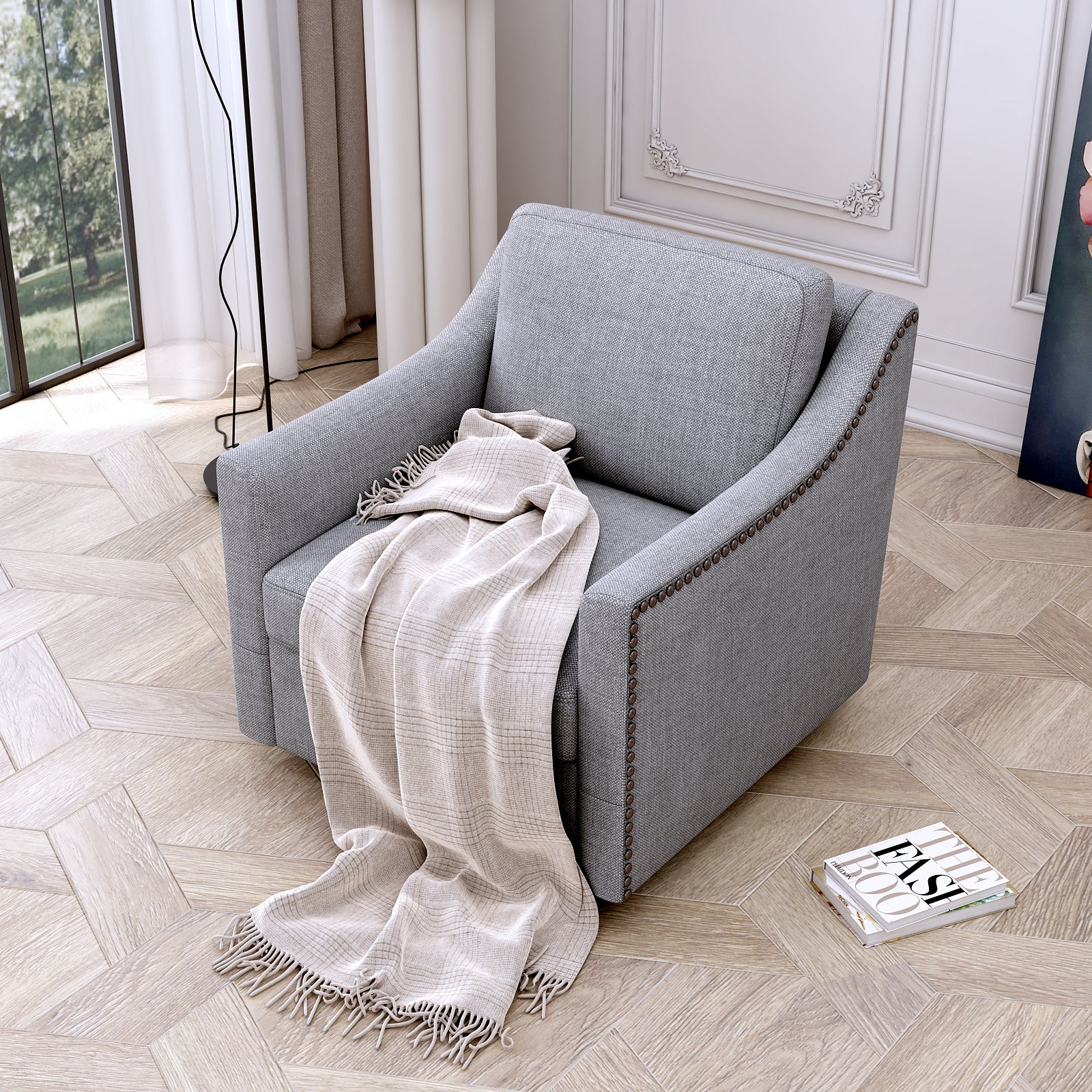 Teddy Fleece 360° Swivel Round Upholstered Comfy Accent Chair With Pillow