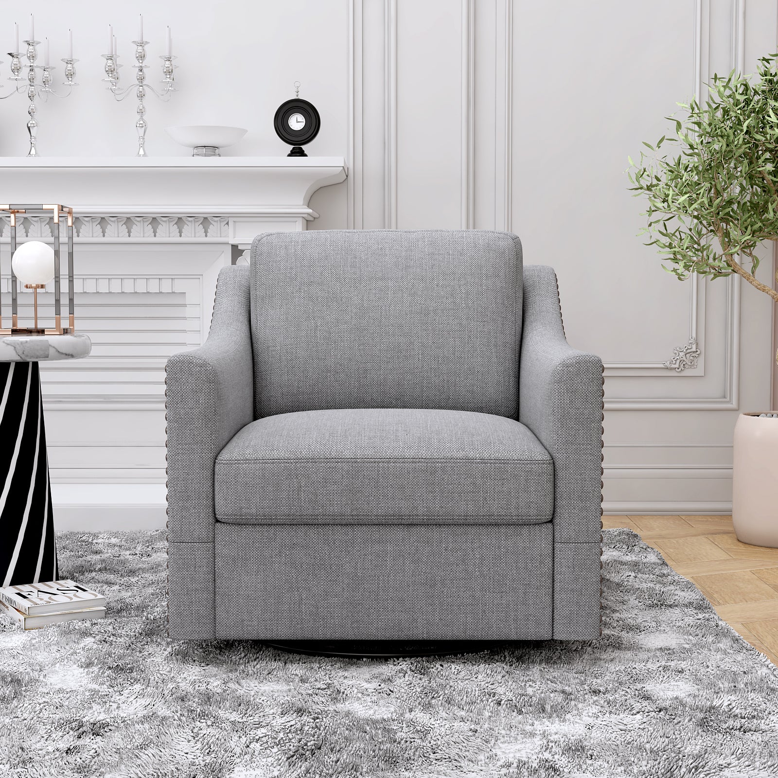Teddy Fleece 360° Swivel Round Upholstered Comfy Accent Chair With Pillow