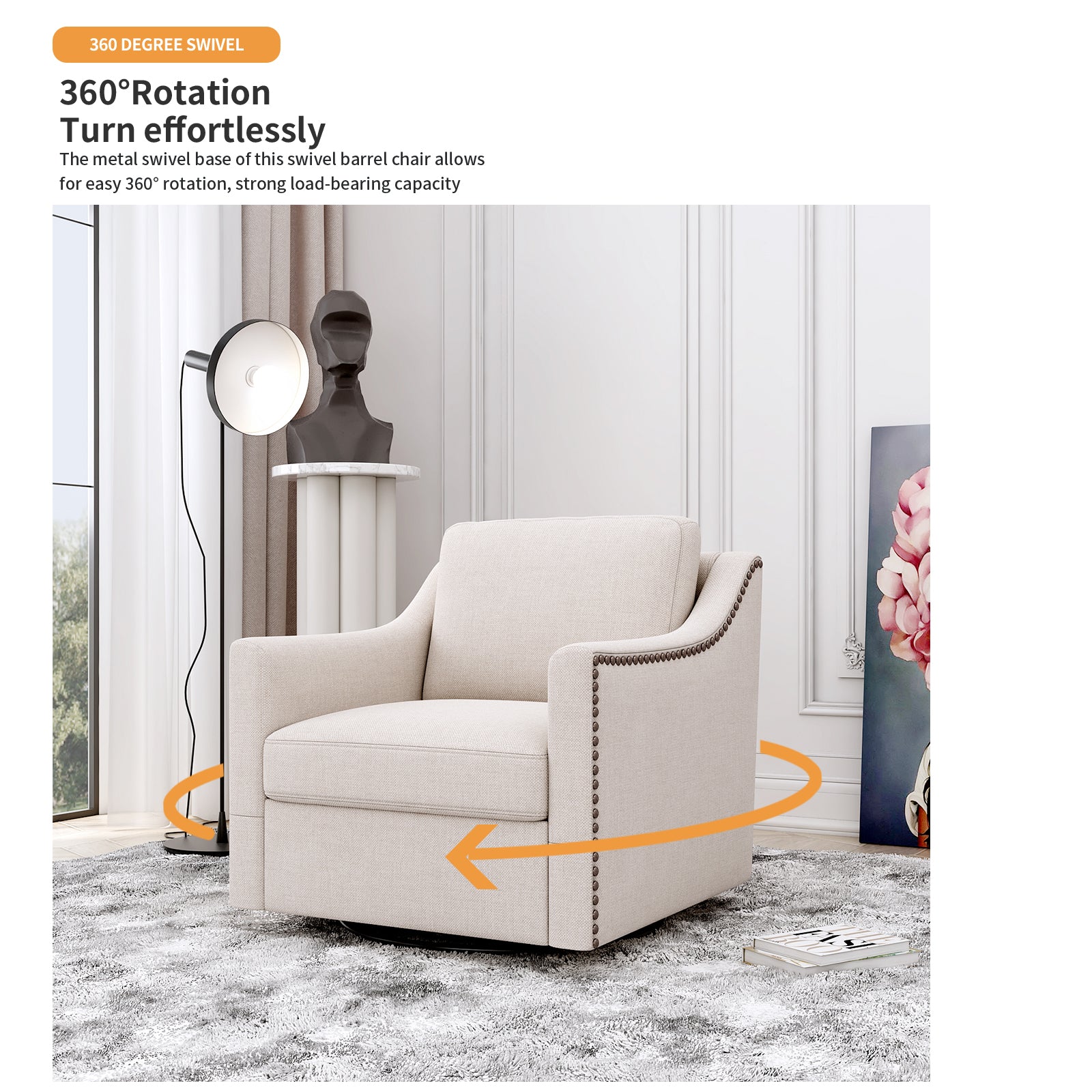 Teddy Fleece 360° Swivel Round Upholstered Comfy Accent Chair With Pillow