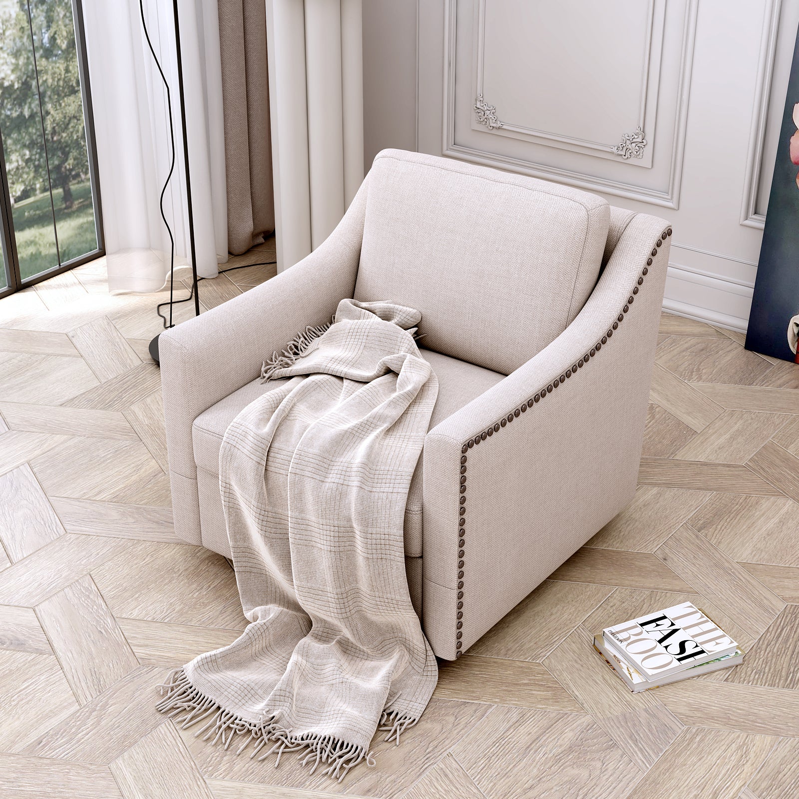 Teddy Fleece 360° Swivel Round Upholstered Comfy Accent Chair With Pillow