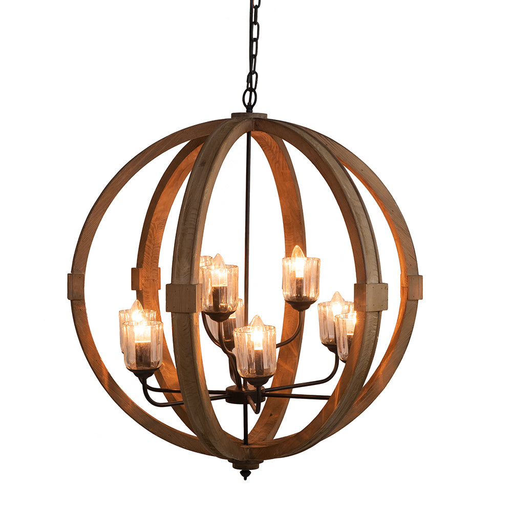 9- Light Wood Globe Chandelier