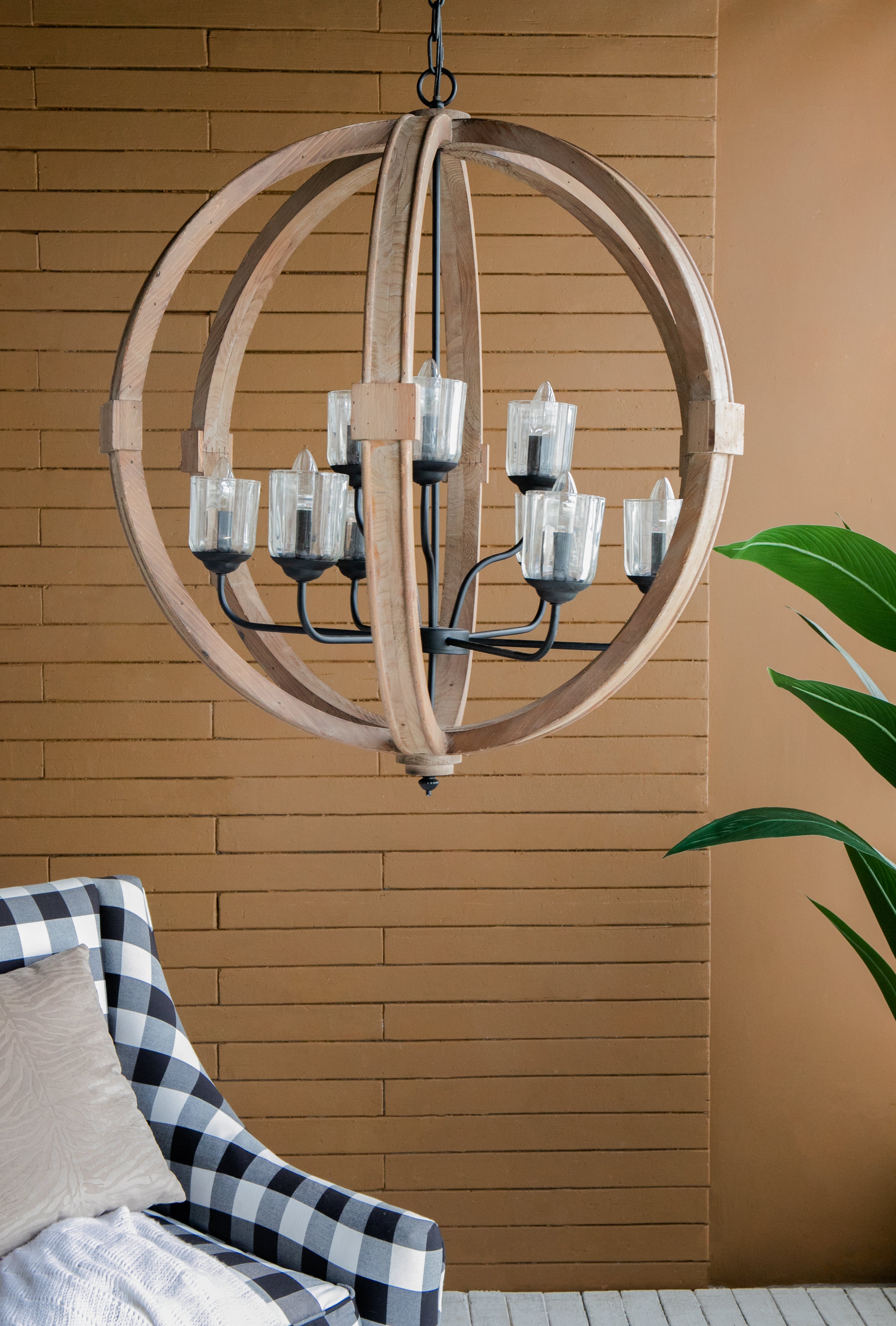 9- Light Wood Globe Chandelier