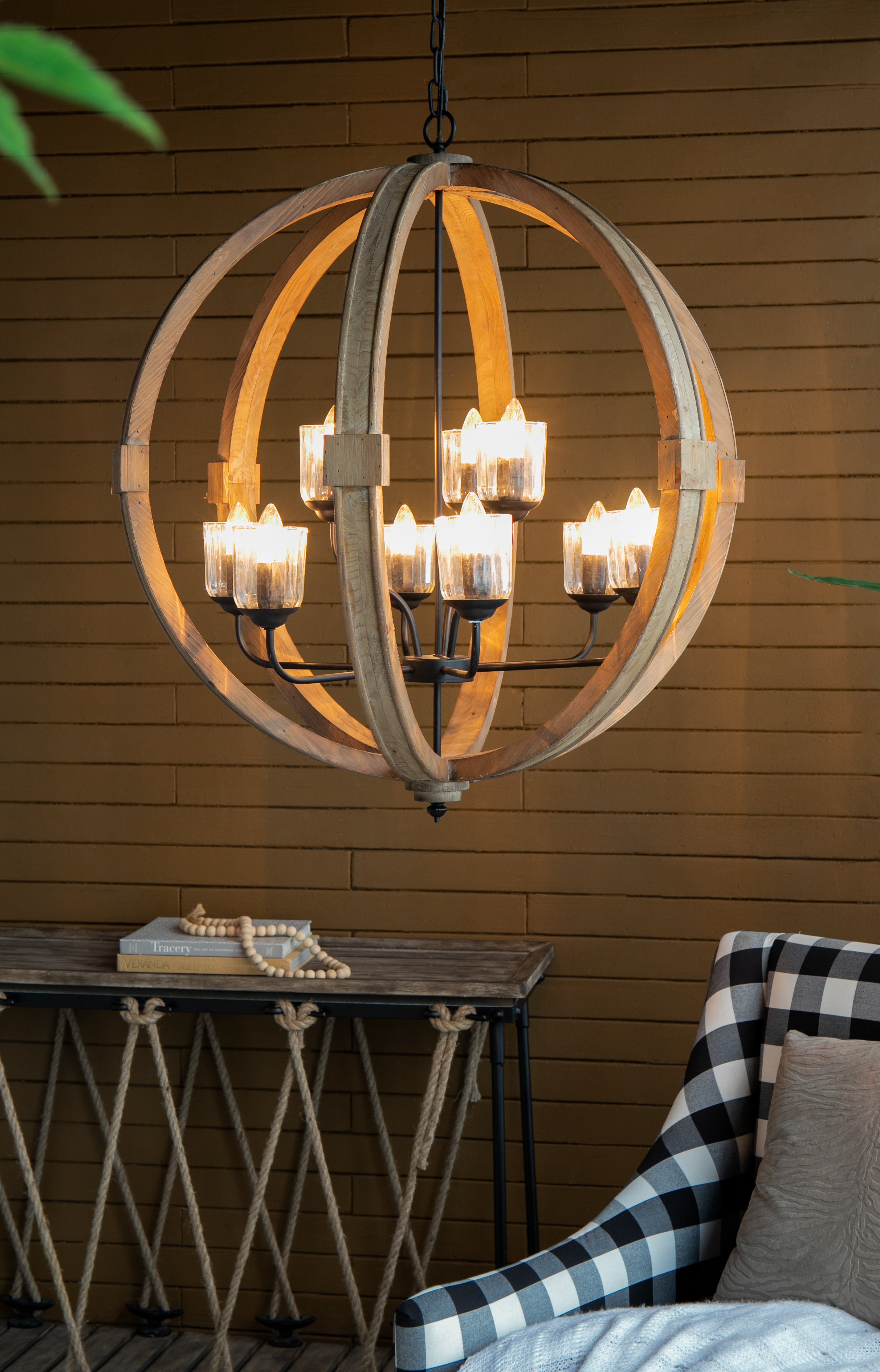 9- Light Wood Globe Chandelier