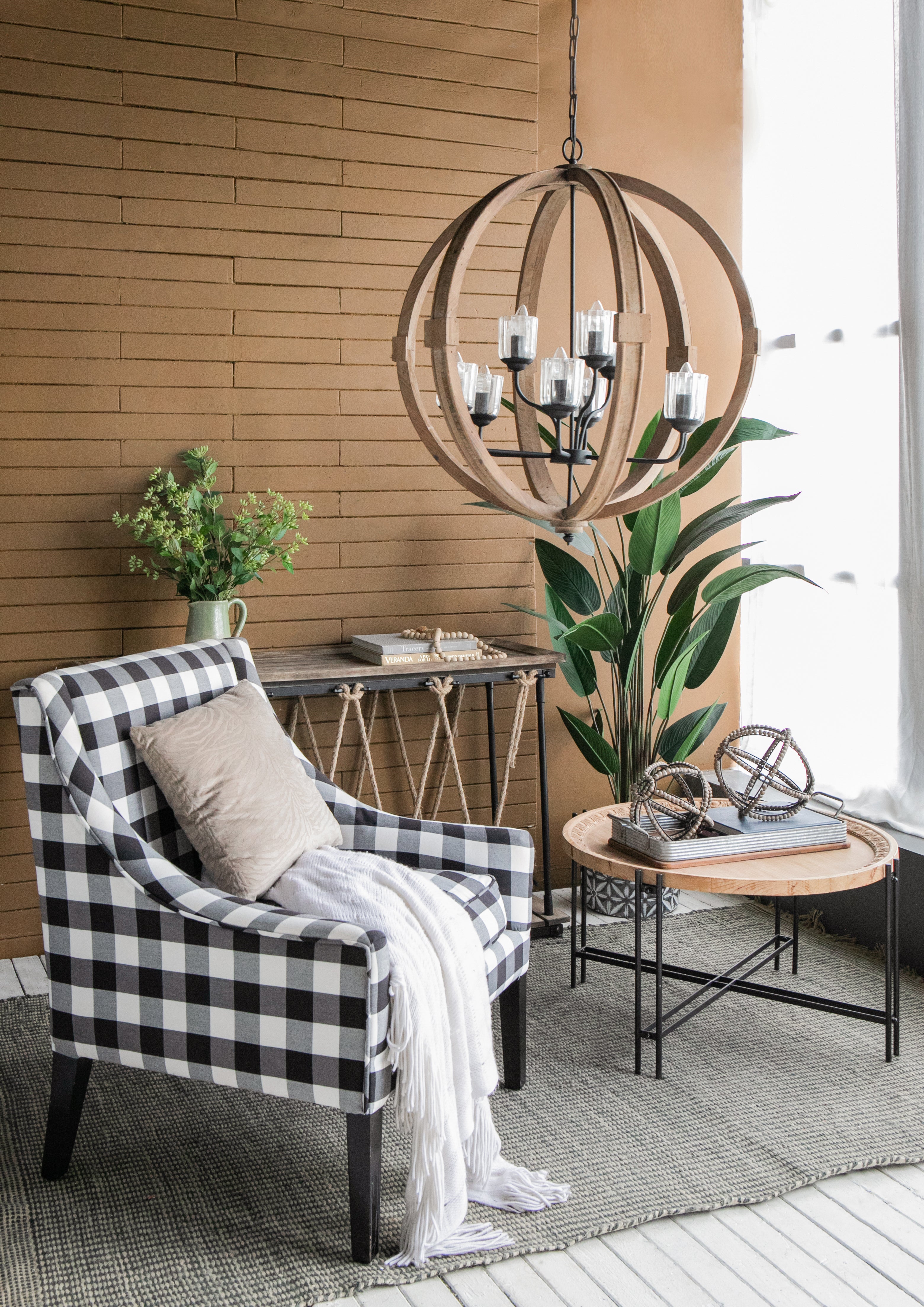 9- Light Wood Globe Chandelier