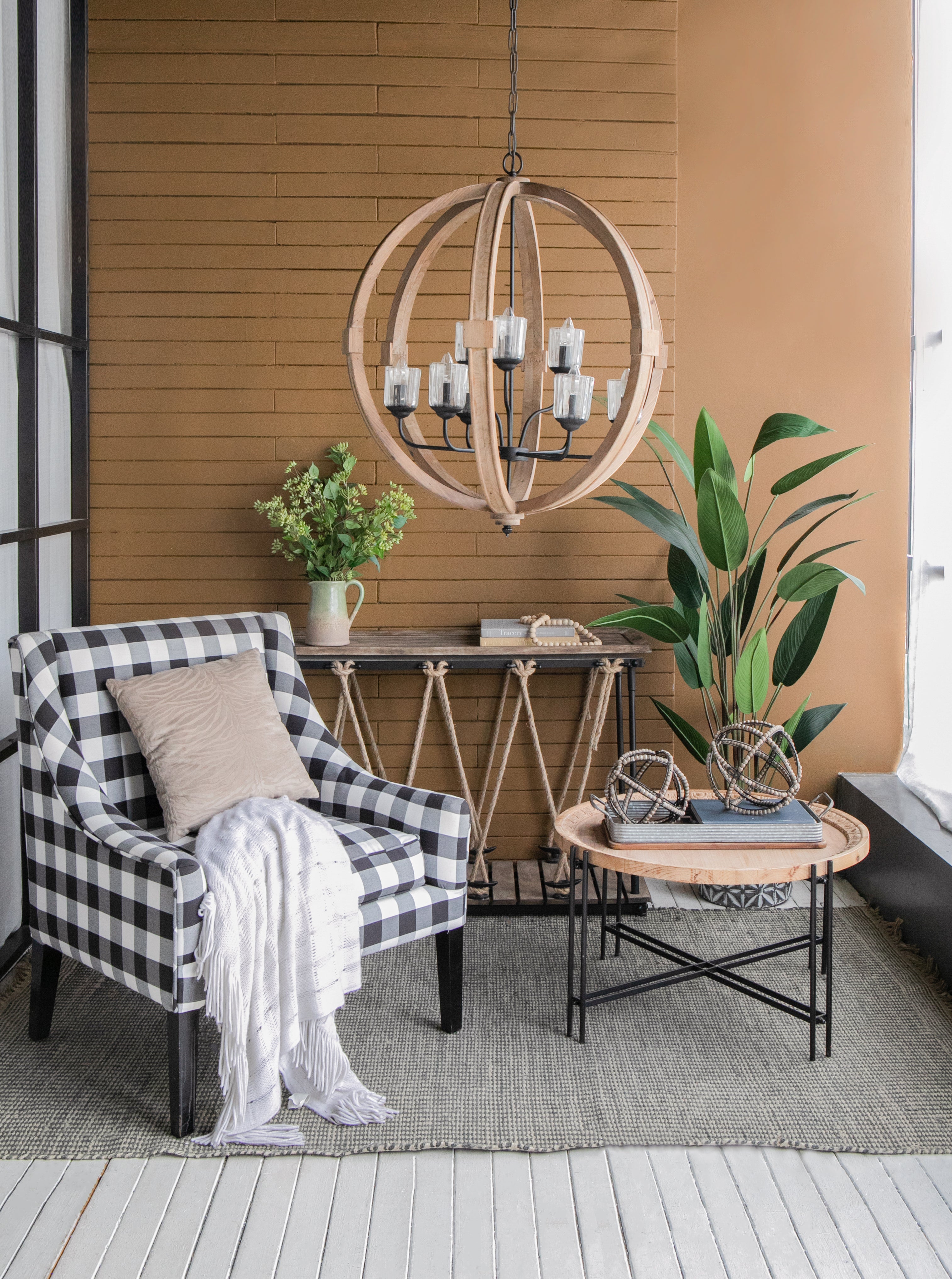 9- Light Wood Globe Chandelier