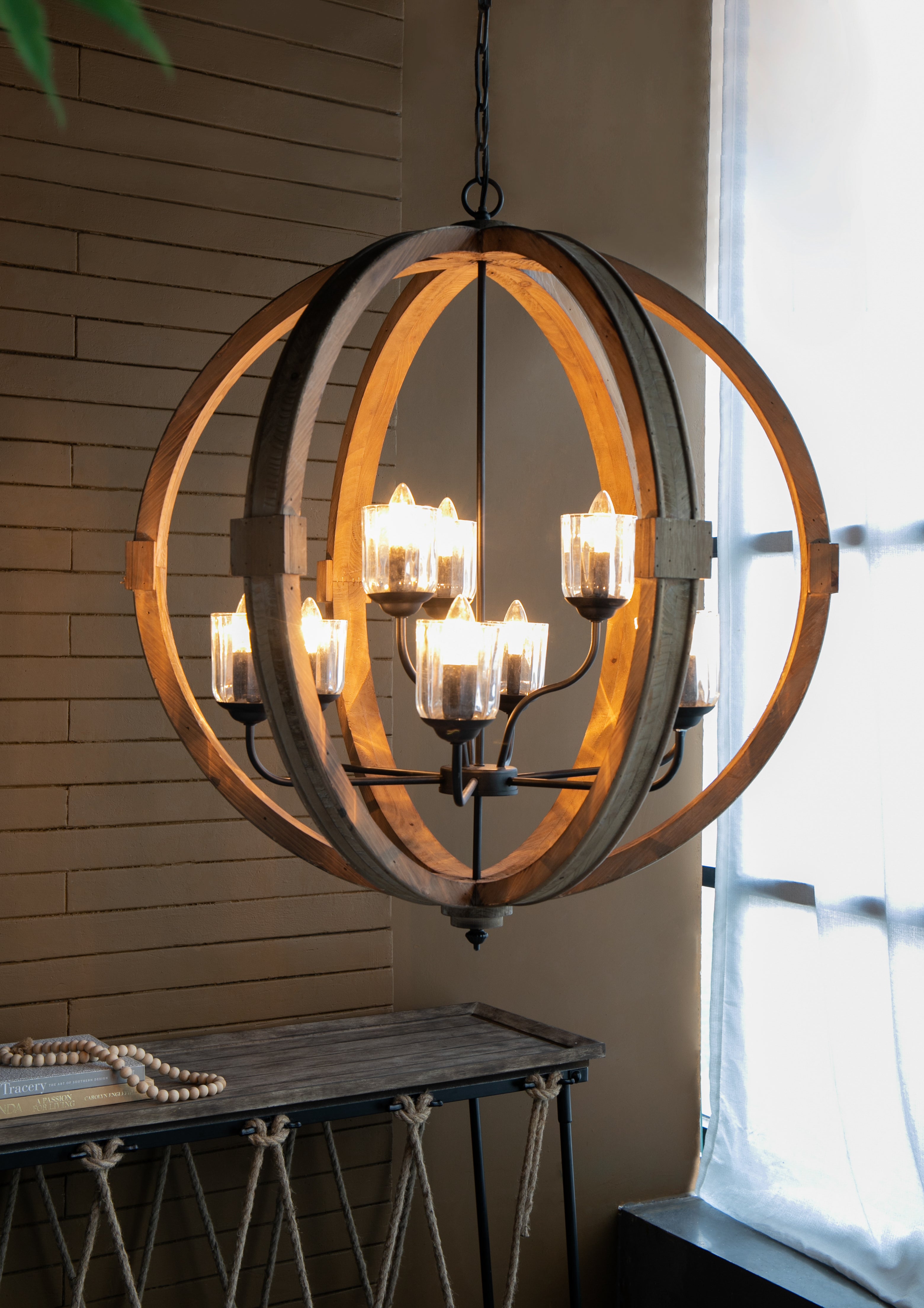 9- Light Wood Globe Chandelier
