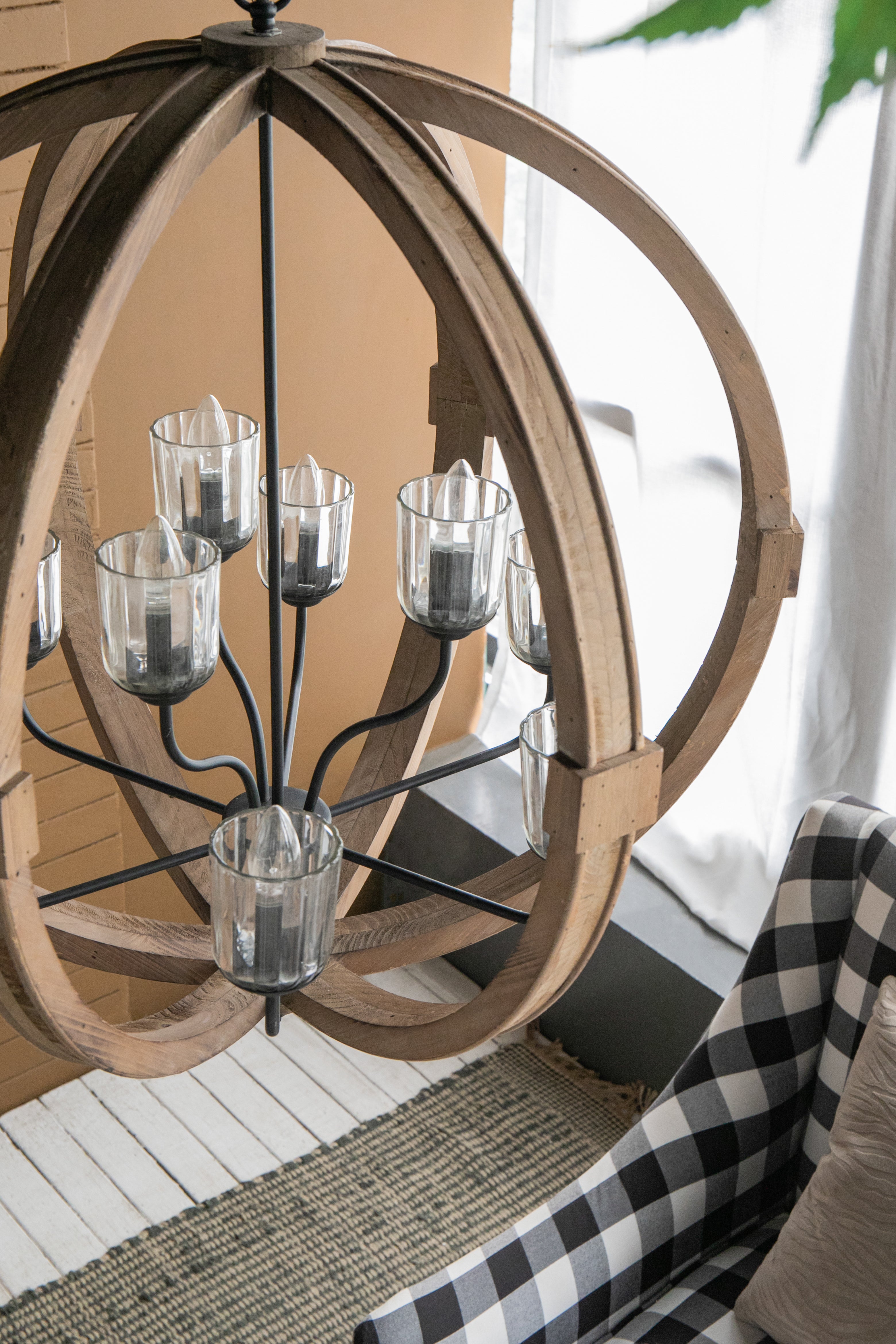 9- Light Wood Globe Chandelier