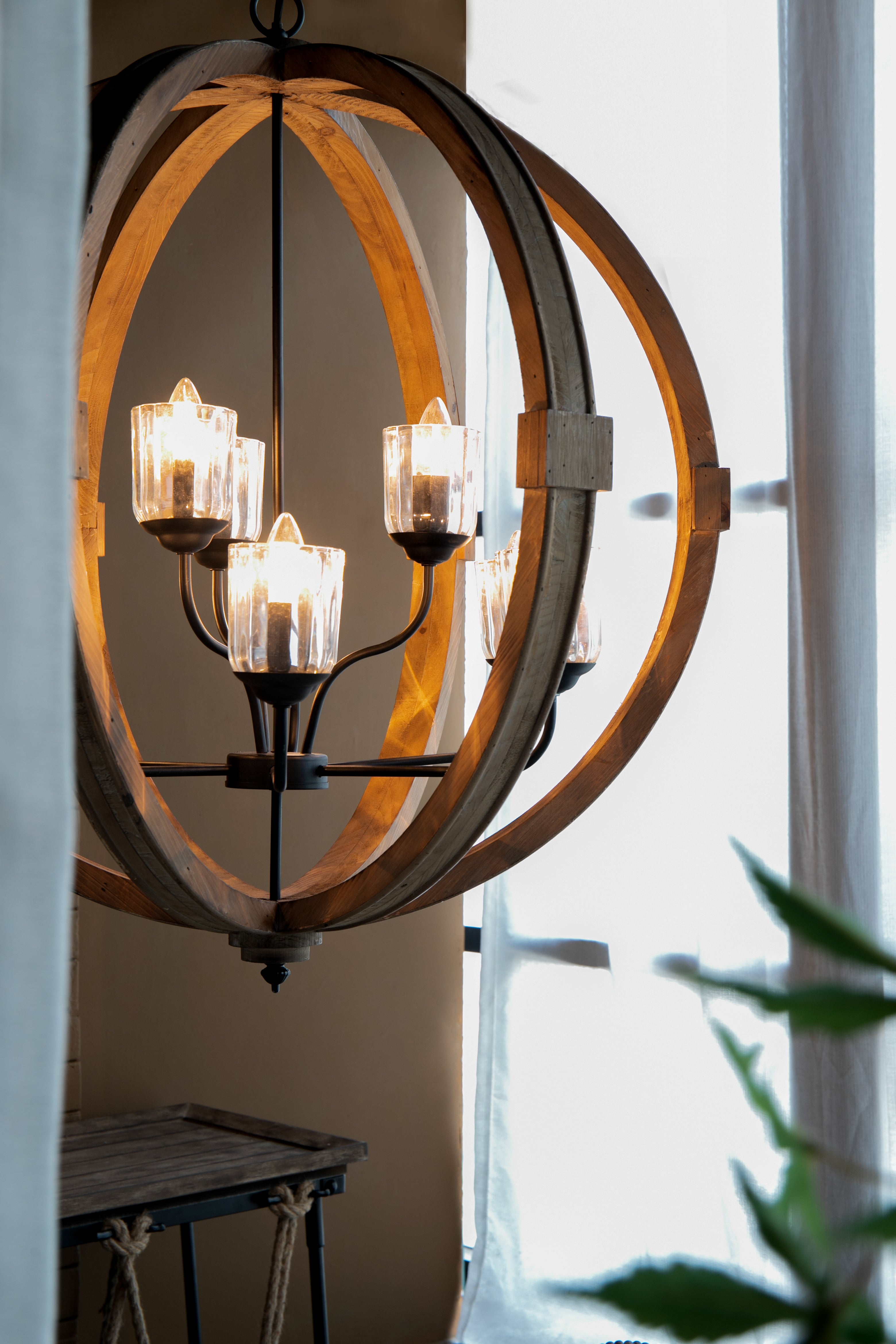 9- Light Wood Globe Chandelier