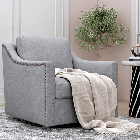 Teddy Fleece 360° Swivel Round Upholstered Comfy Accent Chair With Pillow