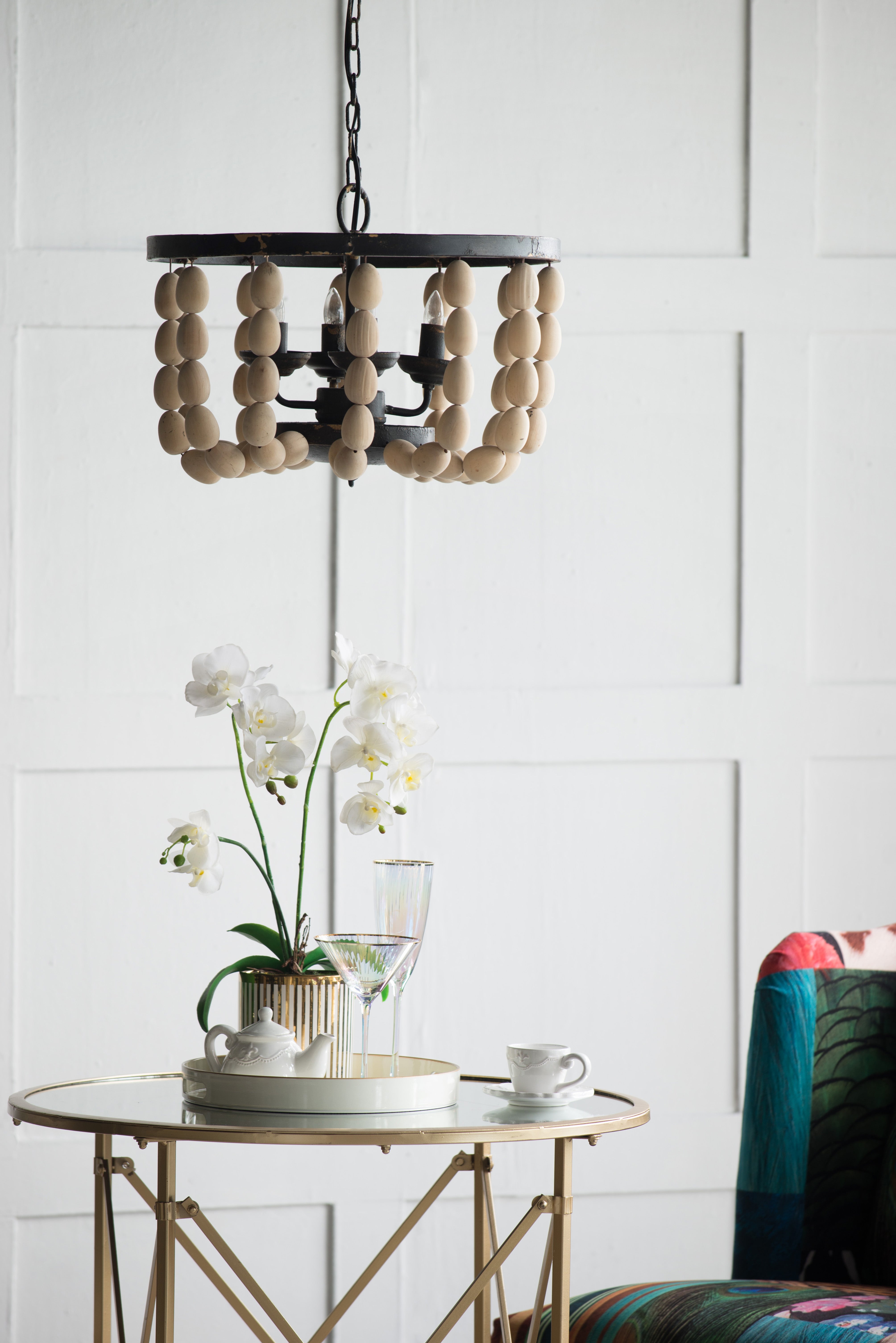 Beaded Wooden Chandelier