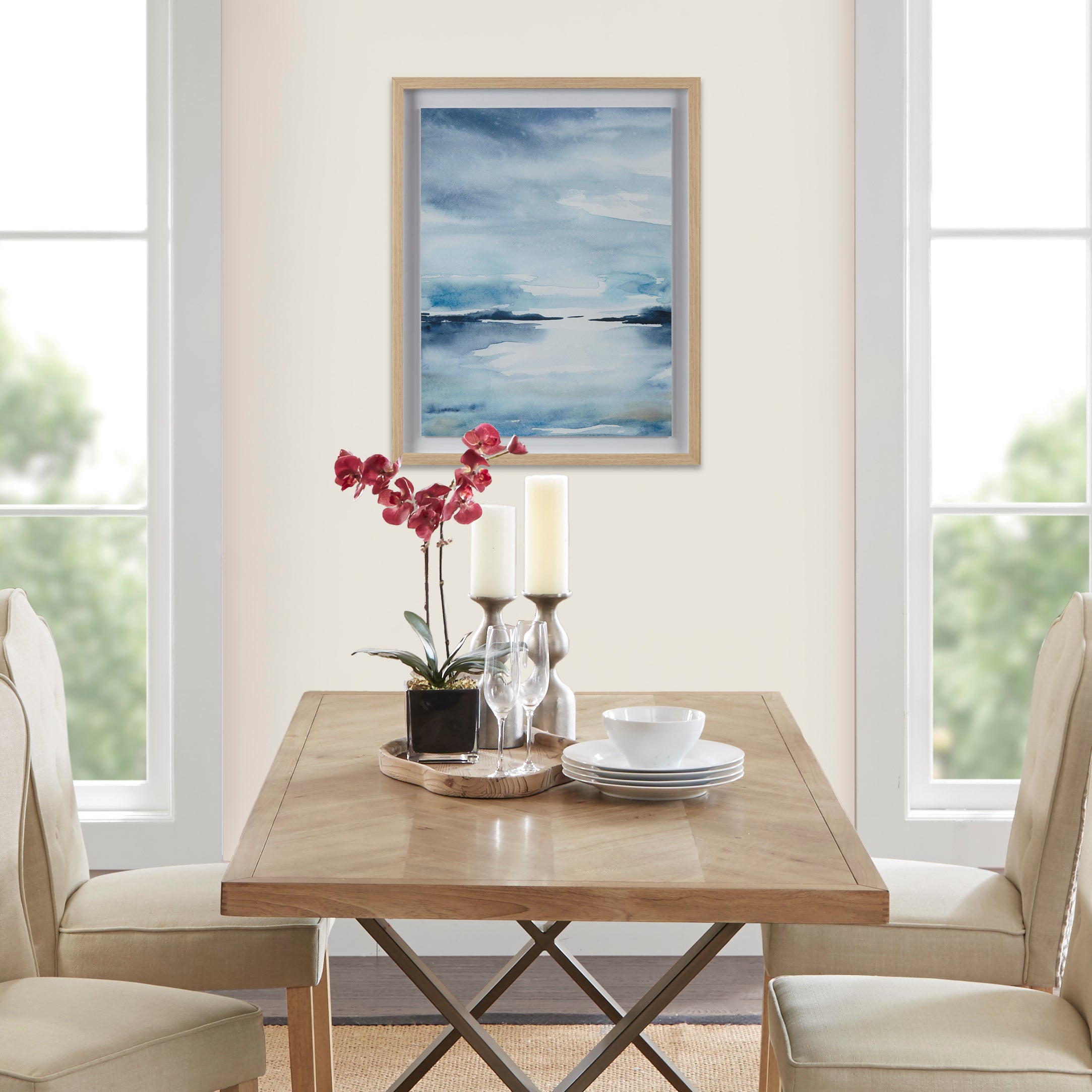 Framed Glass and Single Matted Abstract Landscape Coastal Wall Art