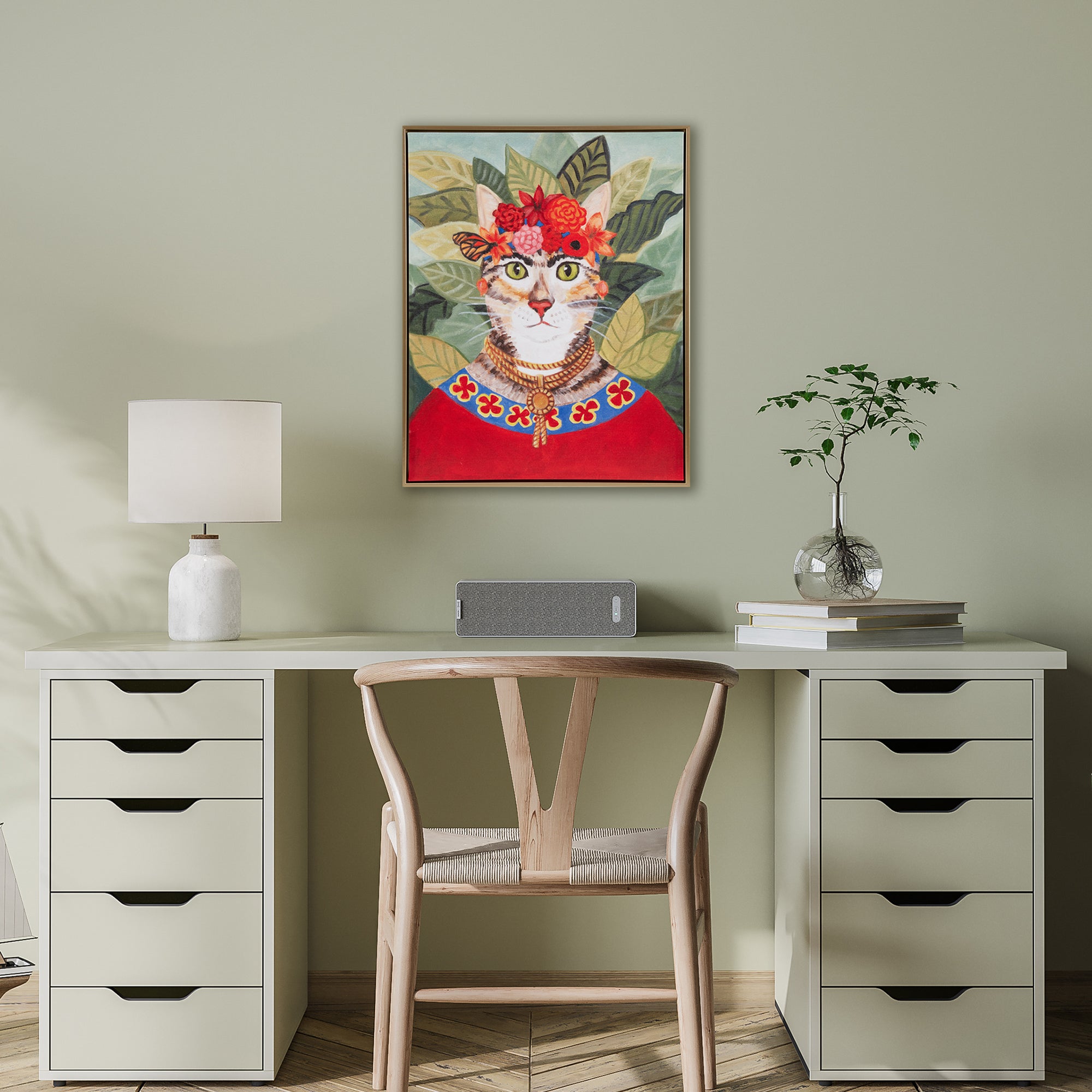 Bohe n Cat In Forest Framed Canvas Wall Art