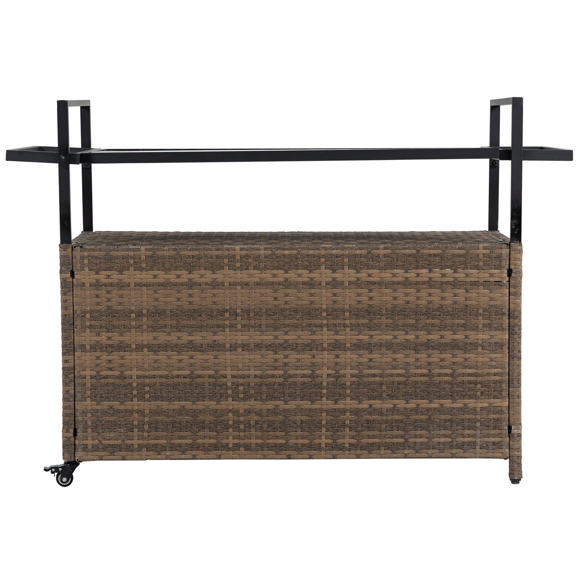 Outdoor Rolling Wicker Bar Cart with Glass Top