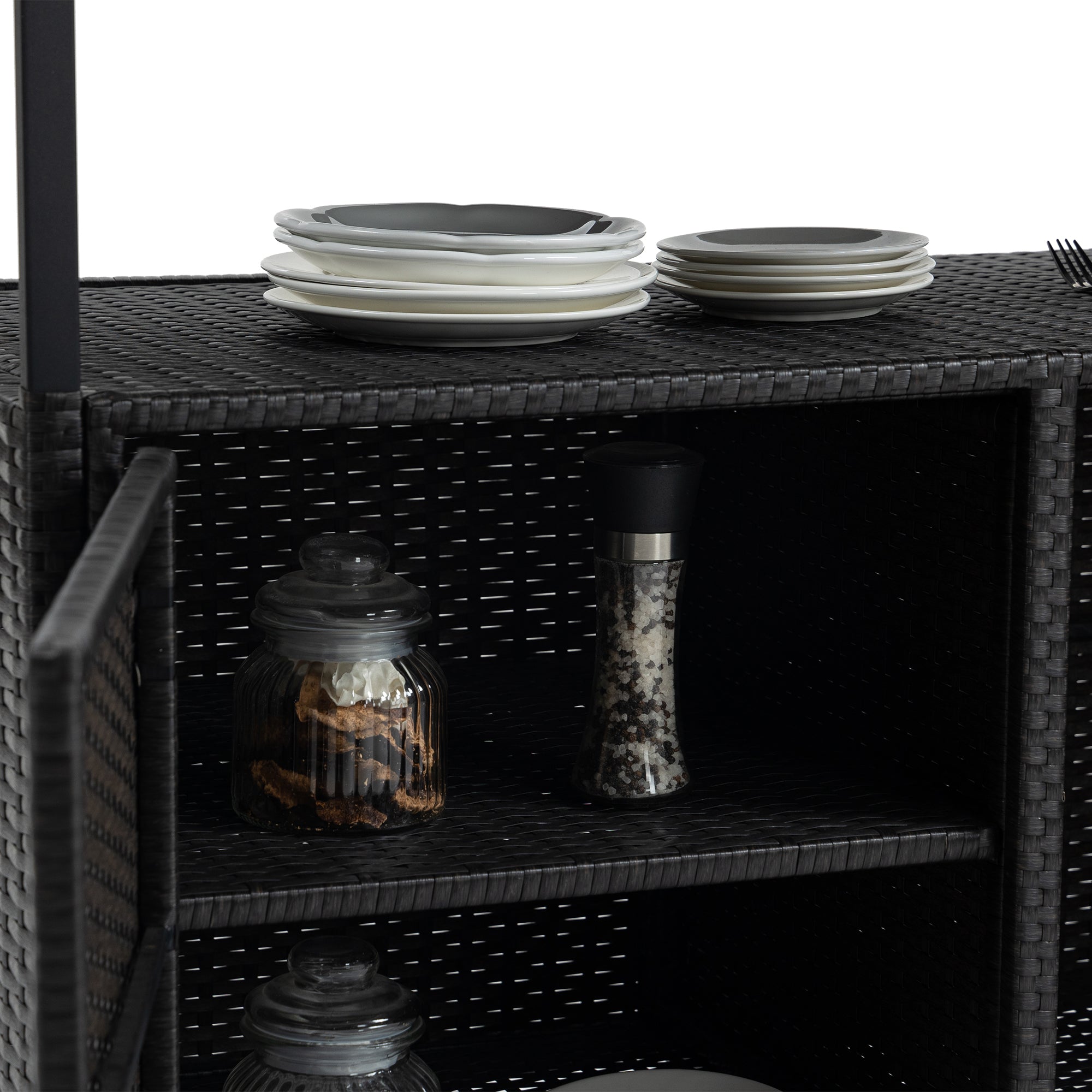 Outdoor Rolling Wicker Bar Cart with Glass Top