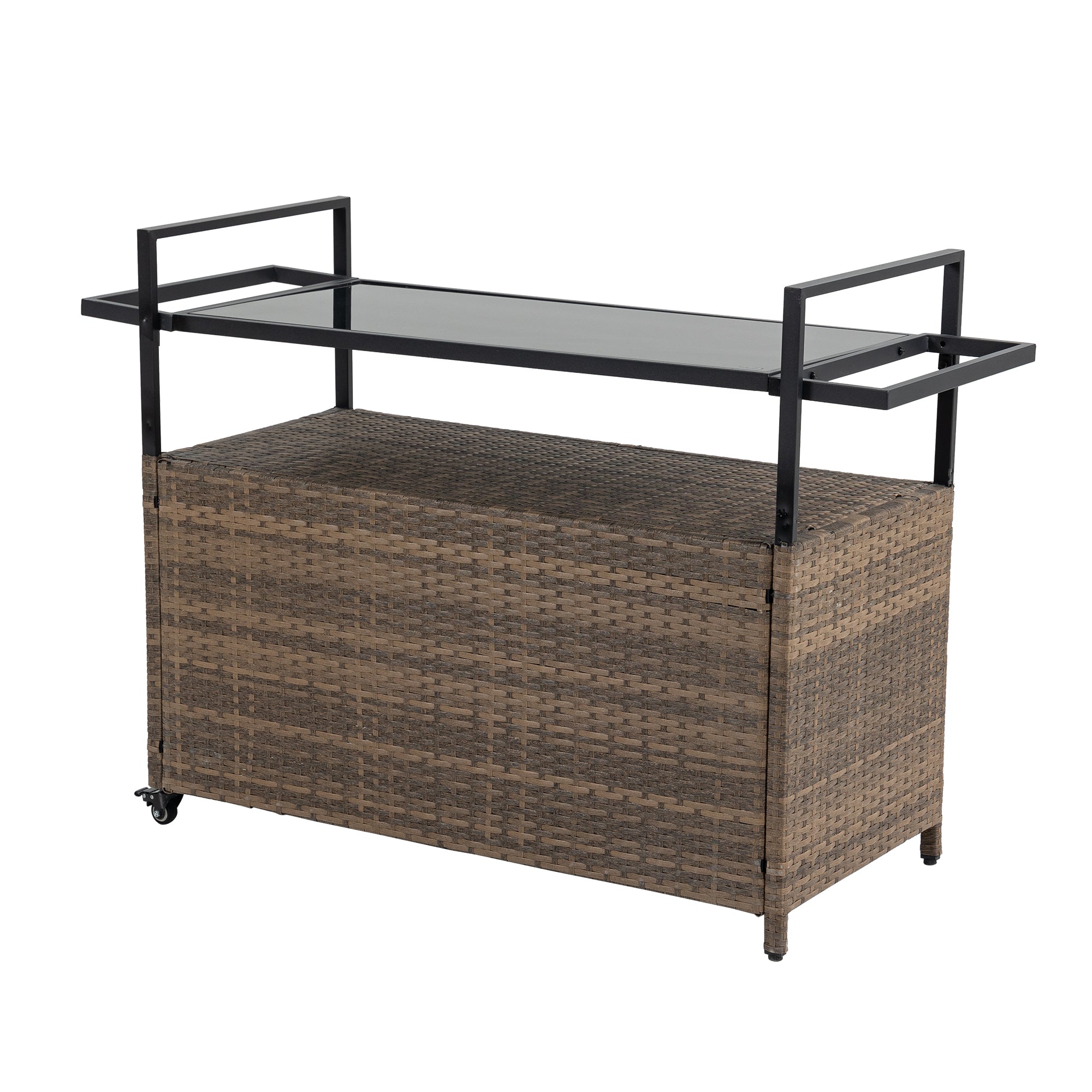 Outdoor Rolling Wicker Bar Cart with Glass Top