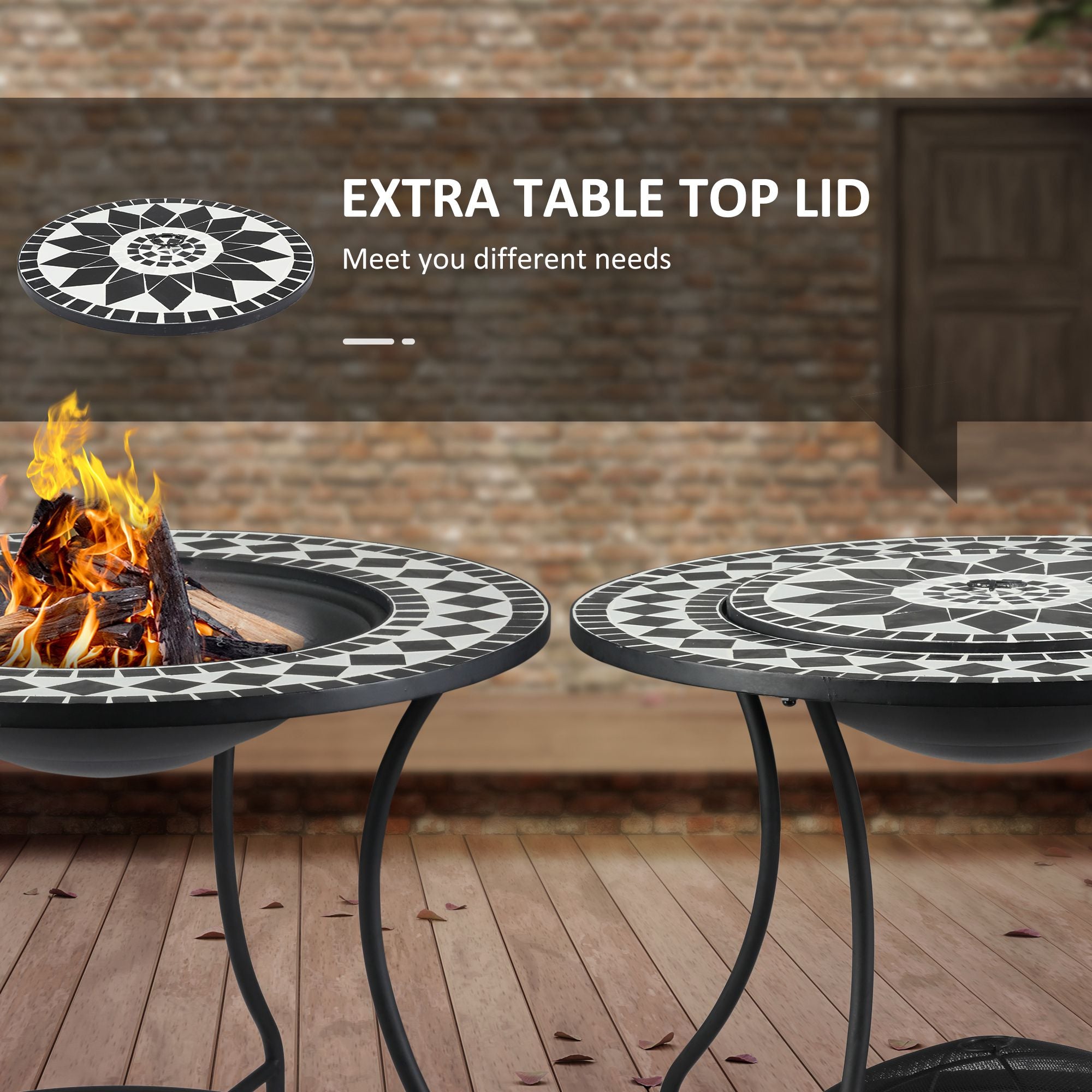 3-in-1 Mosaic Outdoor Fire Pit Dining Table