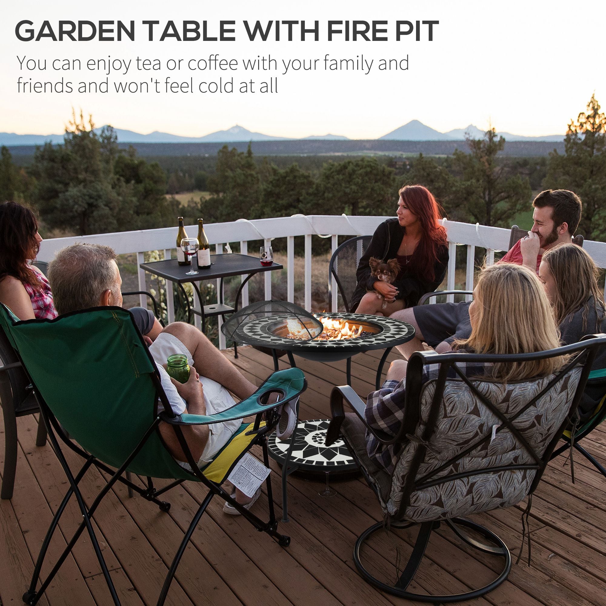 3-in-1 Mosaic Outdoor Fire Pit Dining Table
