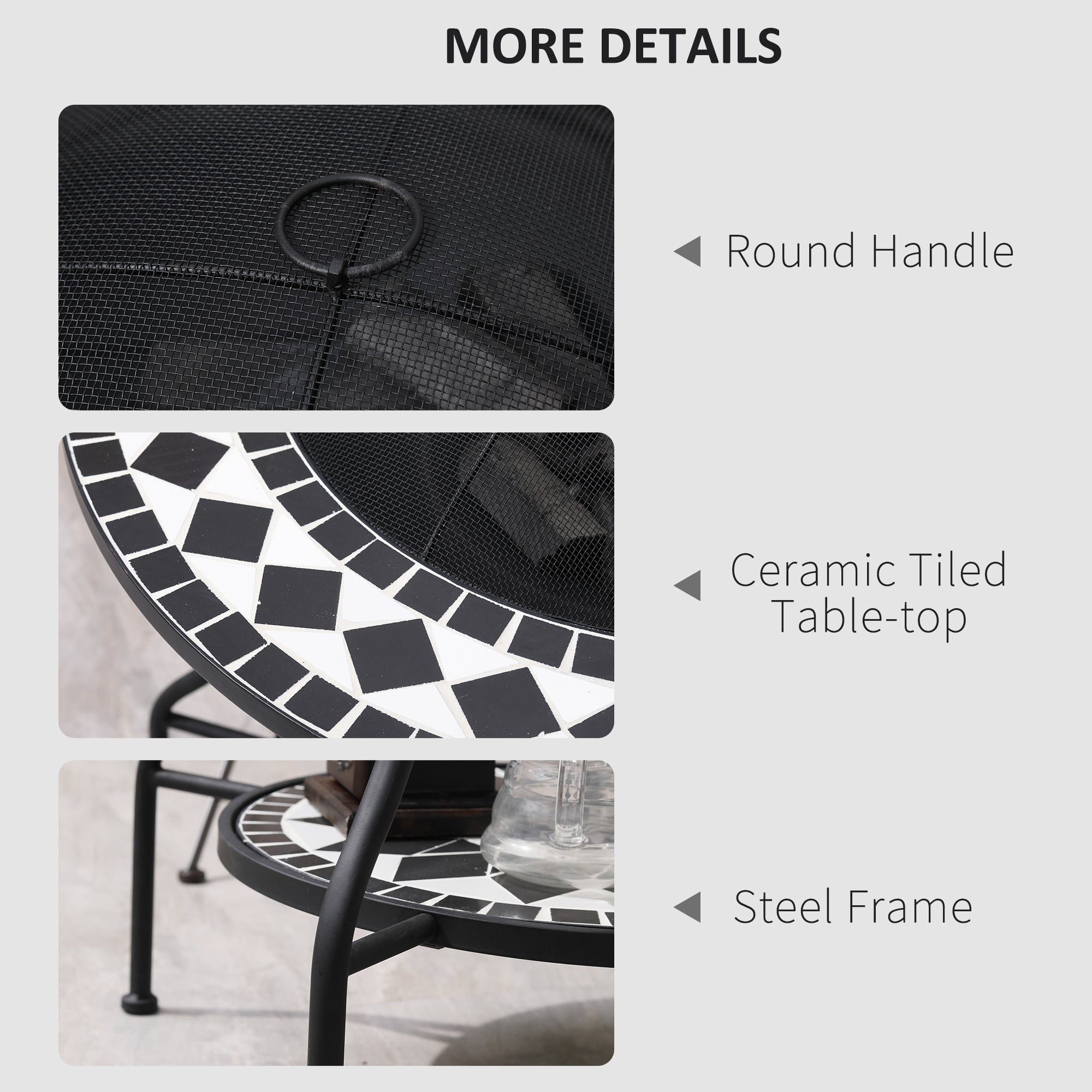 3-in-1 Mosaic Outdoor Fire Pit Dining Table