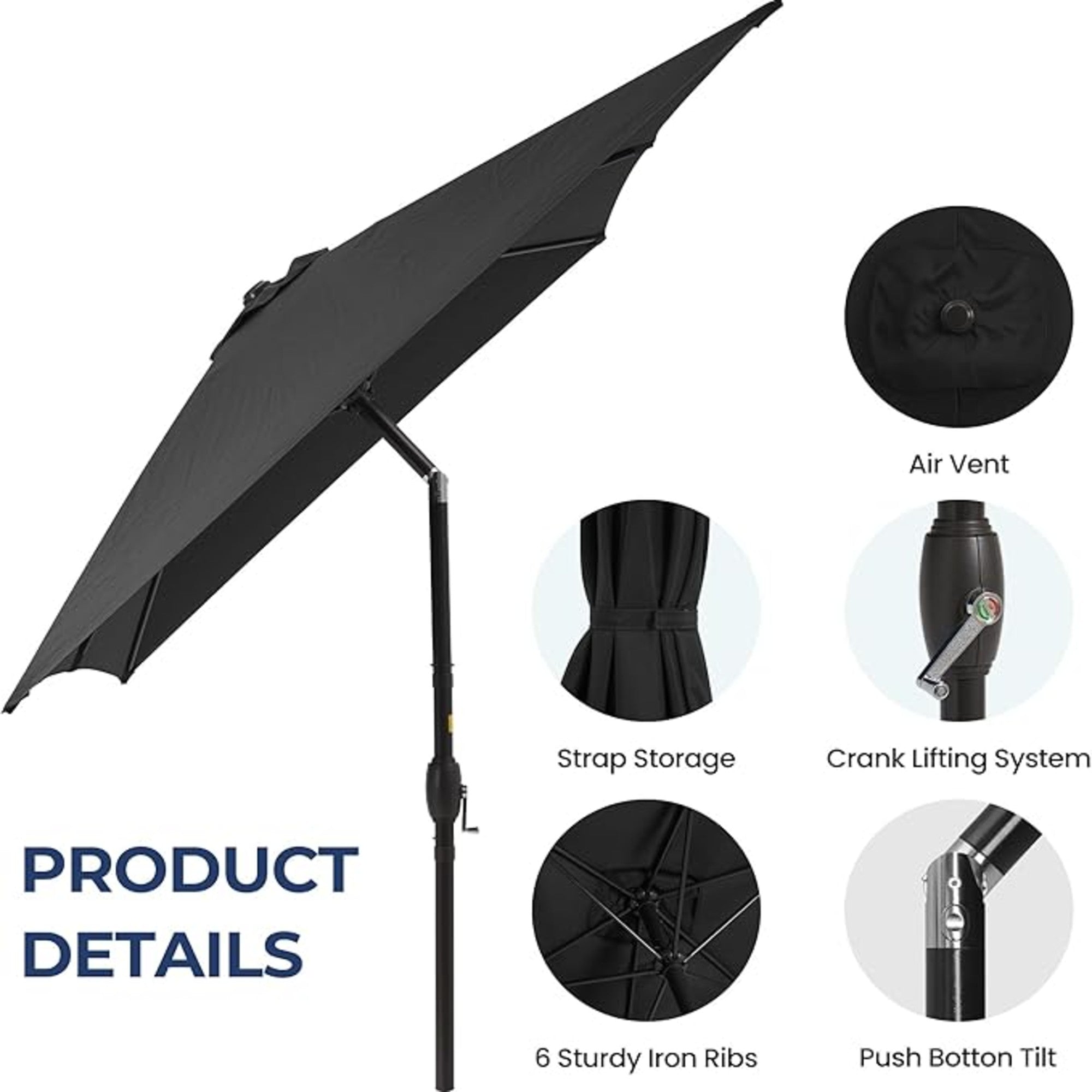 6.5 x 10 ft Rectangular Patio Umbrella with Crank, Base Not Included