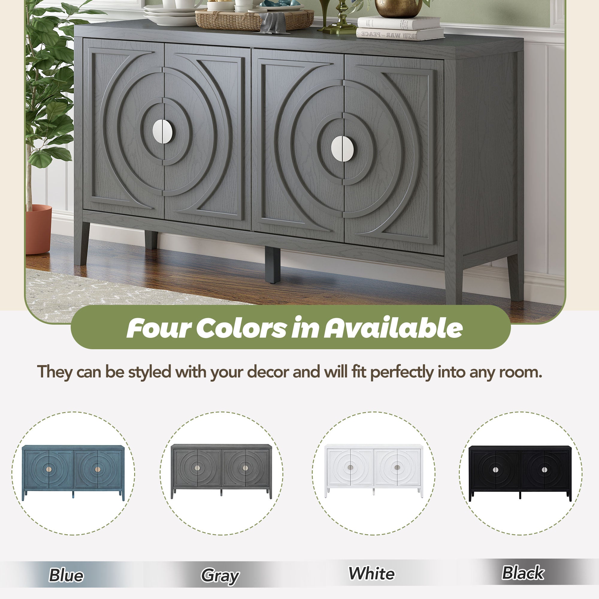 Circular Groove Design Retro Sideboard