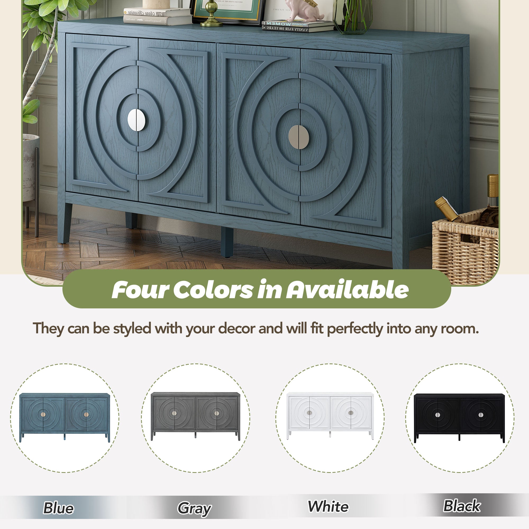 Circular Groove Design Retro Sideboard