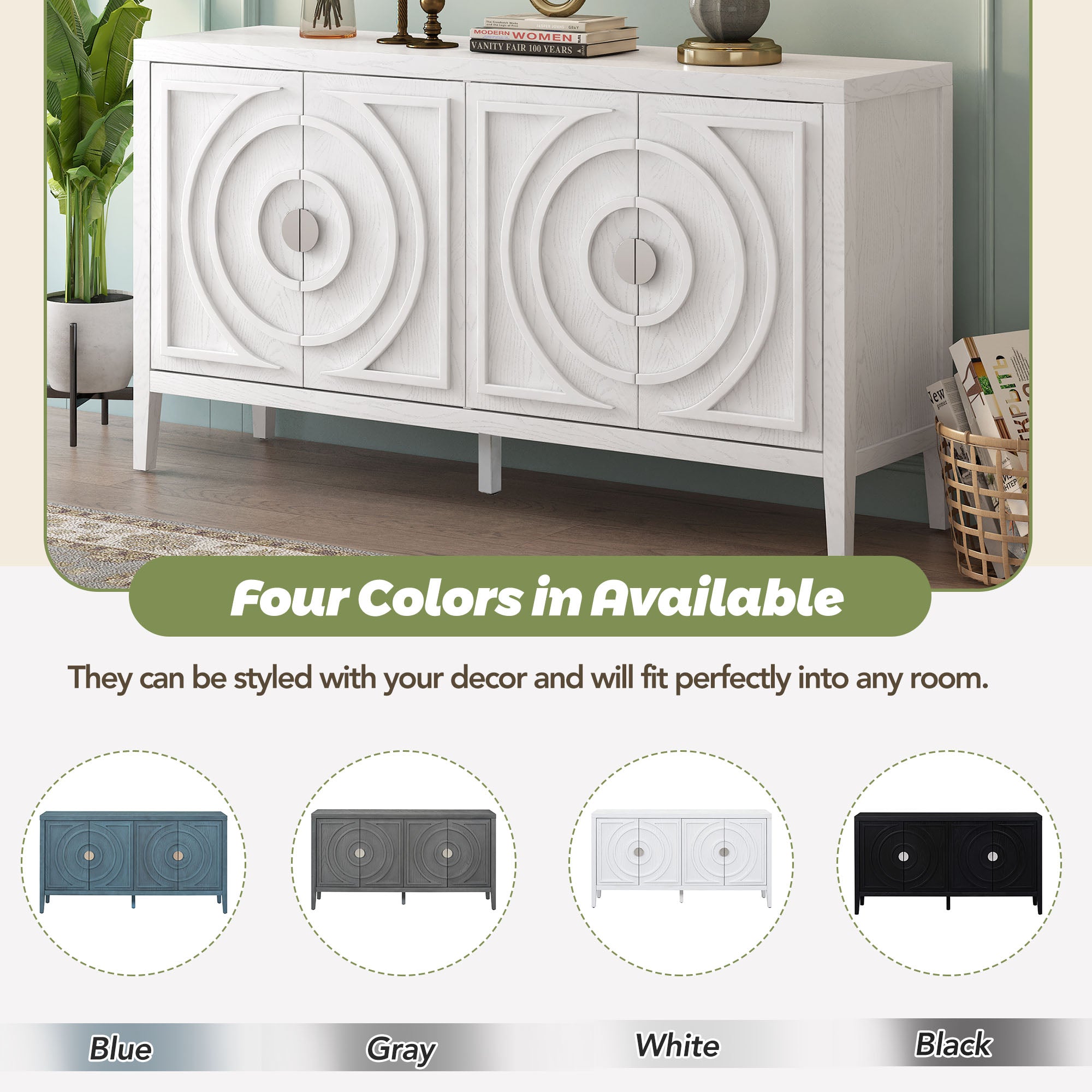 Circular Groove Design Retro Sideboard
