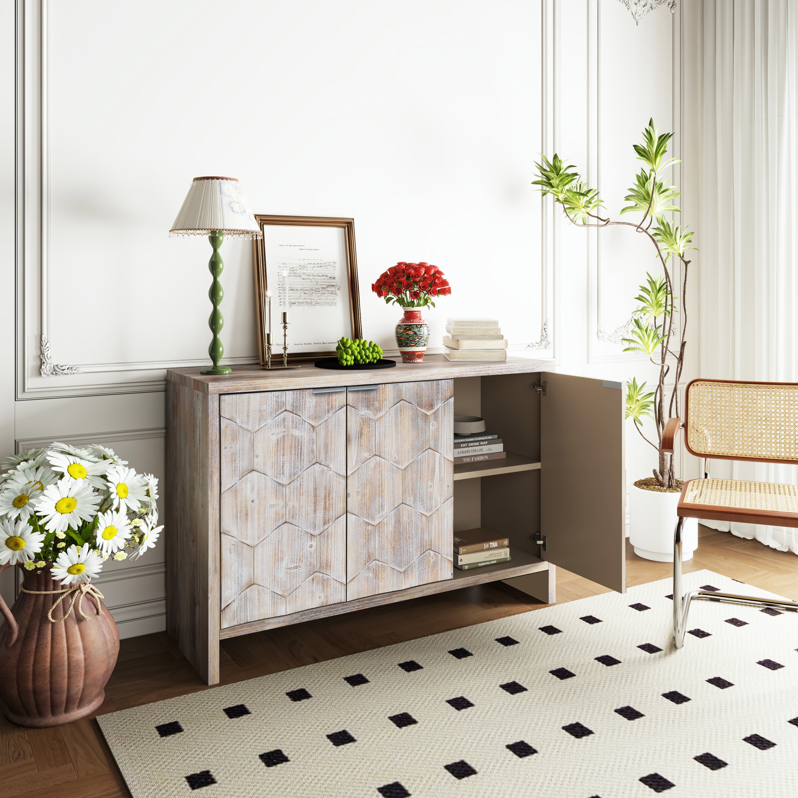 Farmhouse Style 3 Door Wooden Sideboard