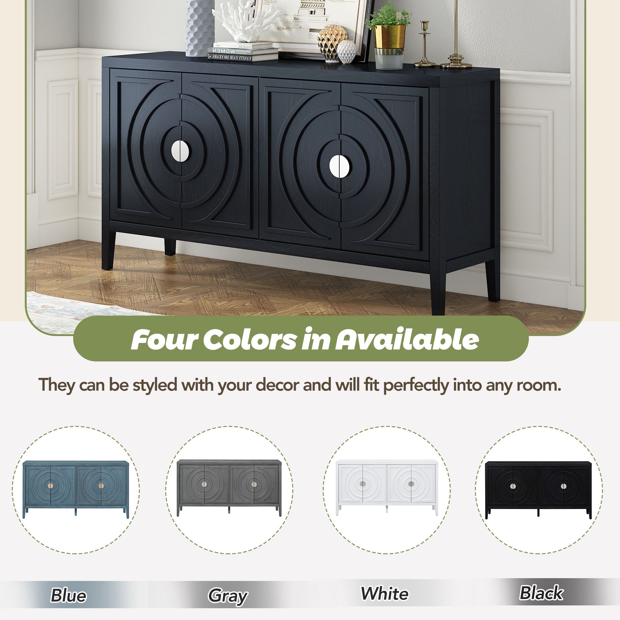 Circular Groove Design Retro Sideboard
