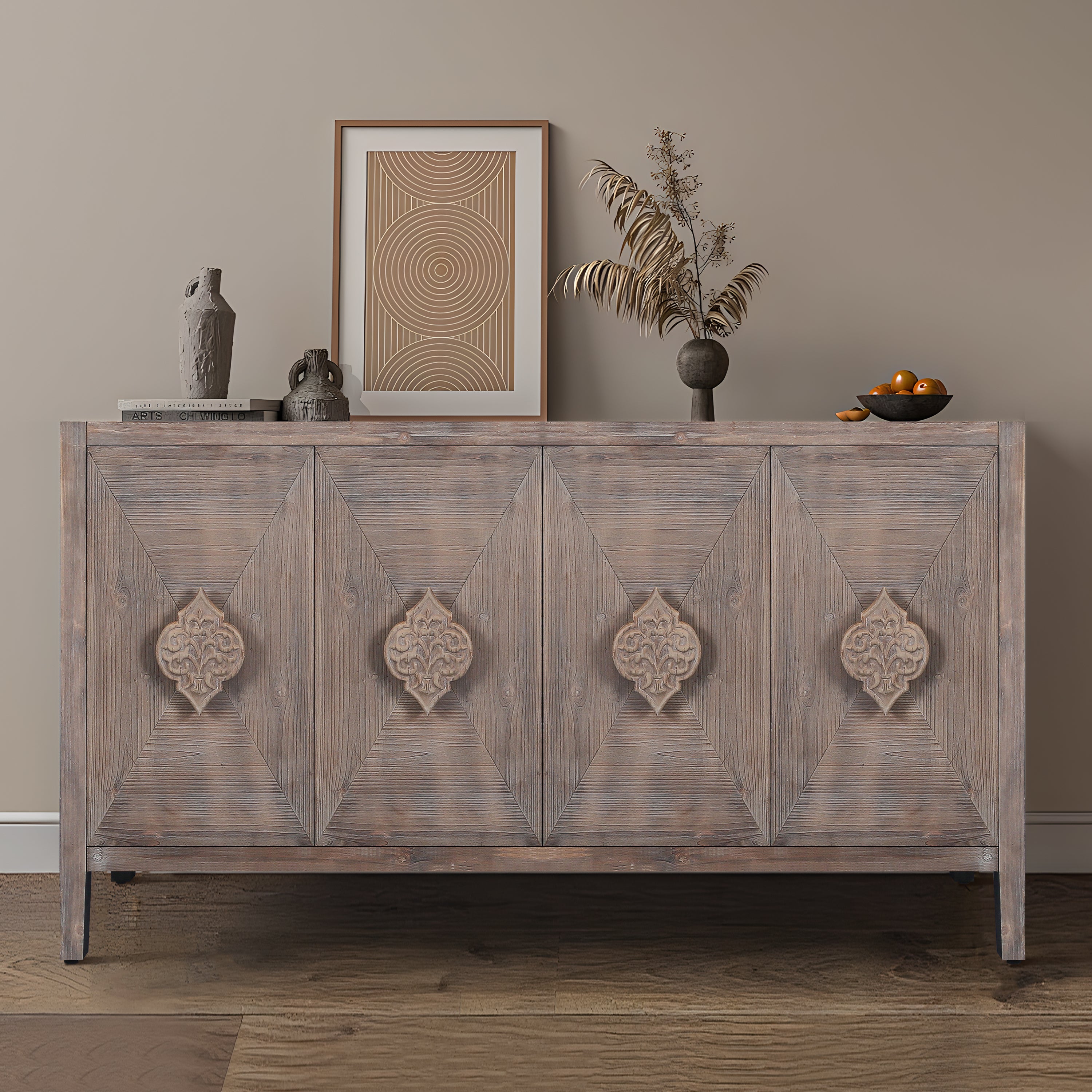 Carved Flower Door Cabinet