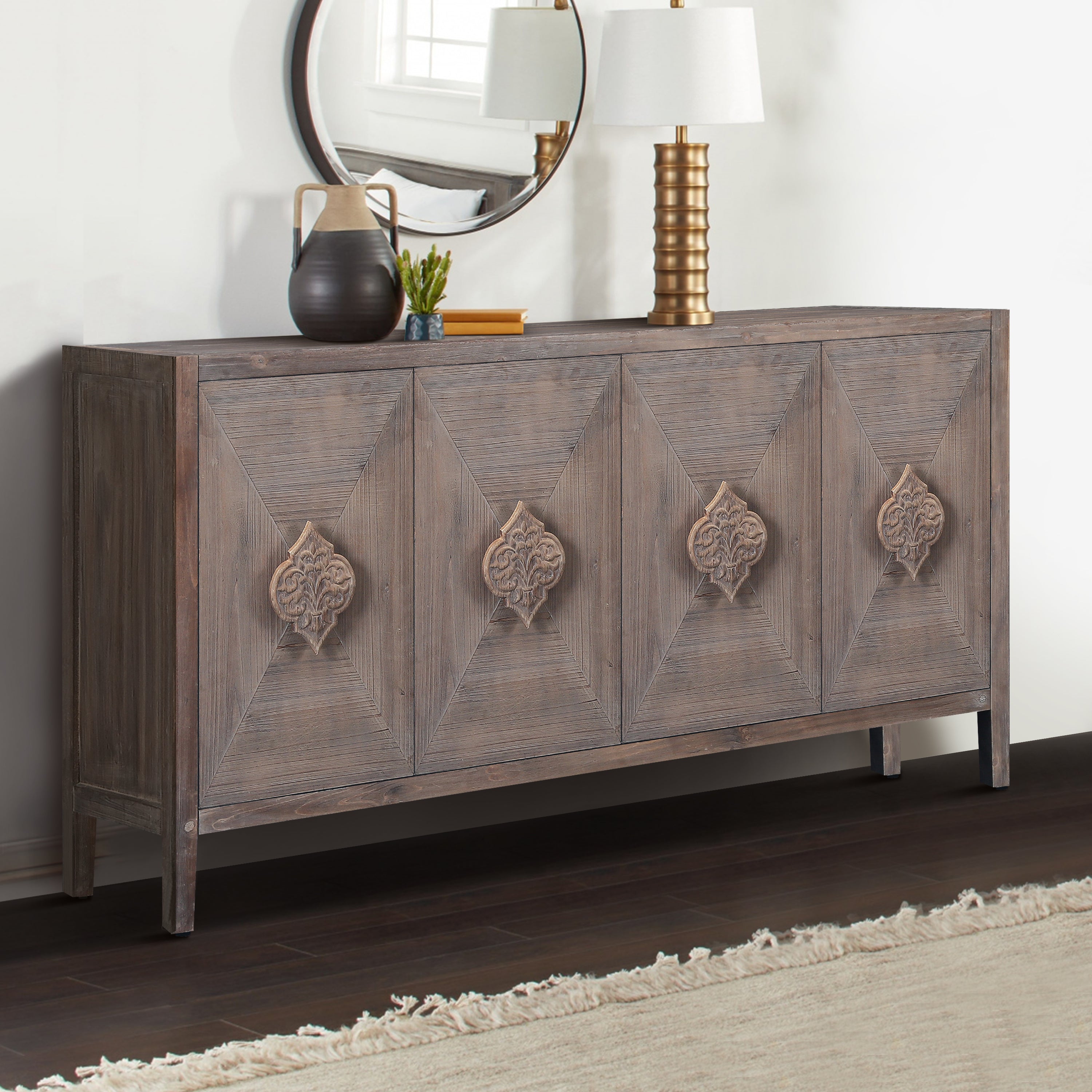 Carved Flower Door Cabinet