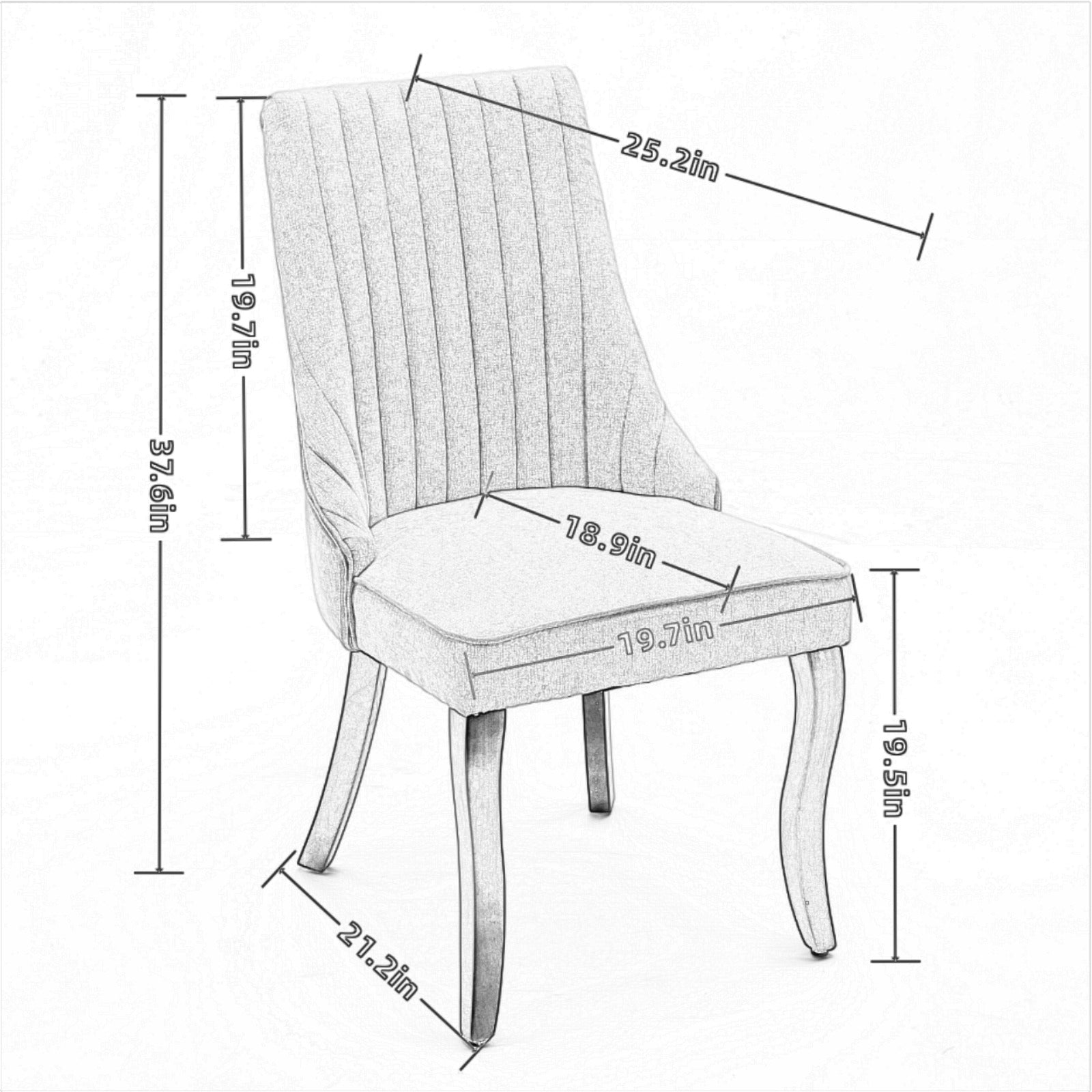 Rayon Cloth Flocking Linen Dining Chairs Channel Kitchen Dinner Chair Comfy Fabric Upholstered Accent Chair for Dining Room with Curved Solid Wood Legs,Set of 2 (Blue), SW1847BL