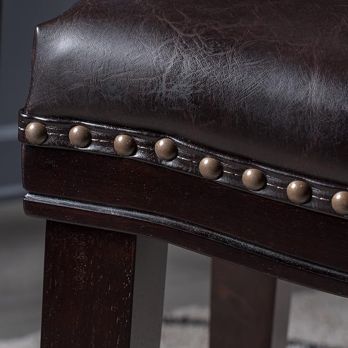 26" Upholstered Saddle Counter Stool with Nailhead Trim, Set of 4