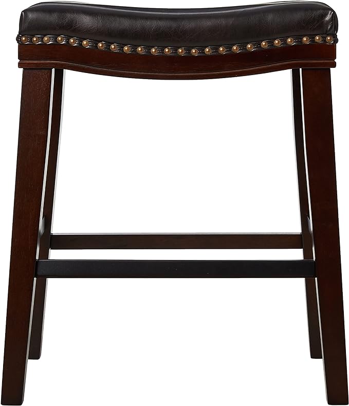 26" Upholstered Saddle Counter Stool with Nailhead Trim, Set of 4