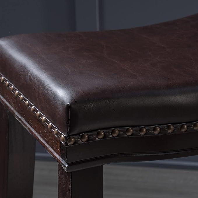 26" Upholstered Saddle Counter Stool with Nailhead Trim, Set of 4