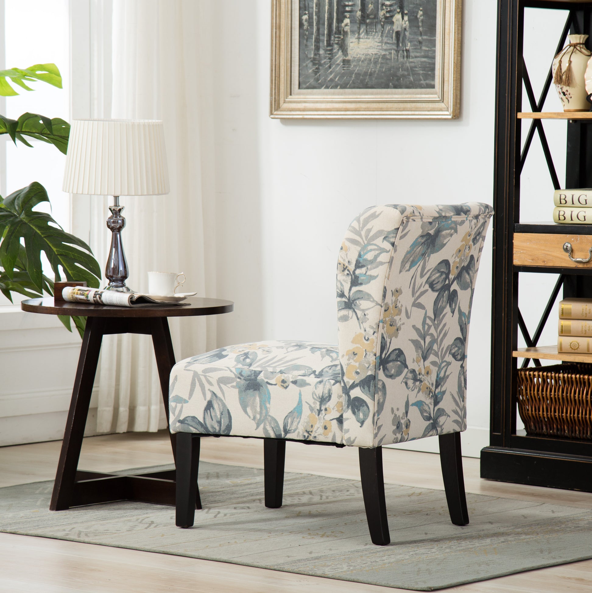 Capa Print Fabric Armless Contemporary Accent Chair, Purple Floral