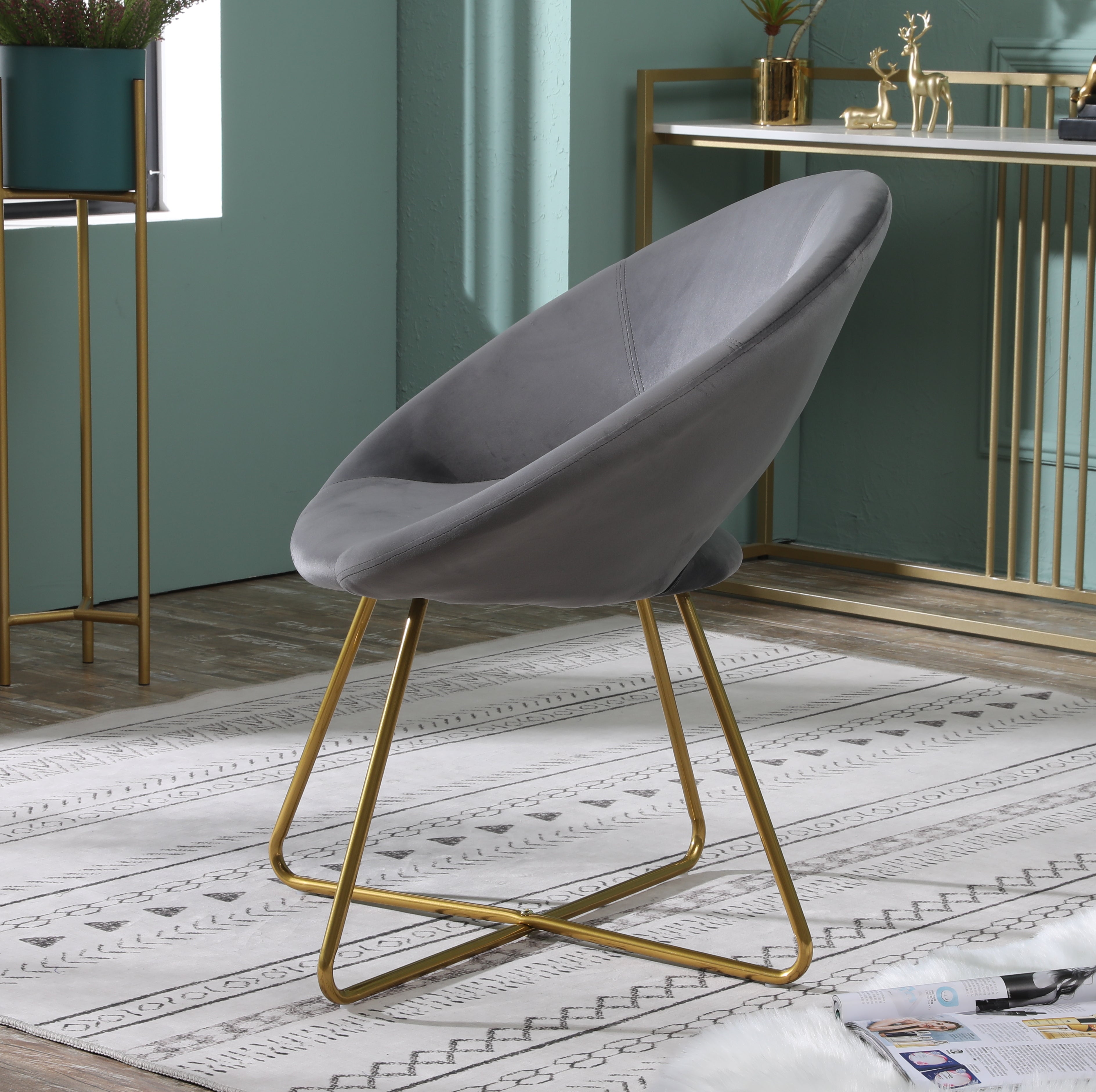 Slatina Pink Silky Velvet Upholstered Accent Chair with Gold Tone Finished Base