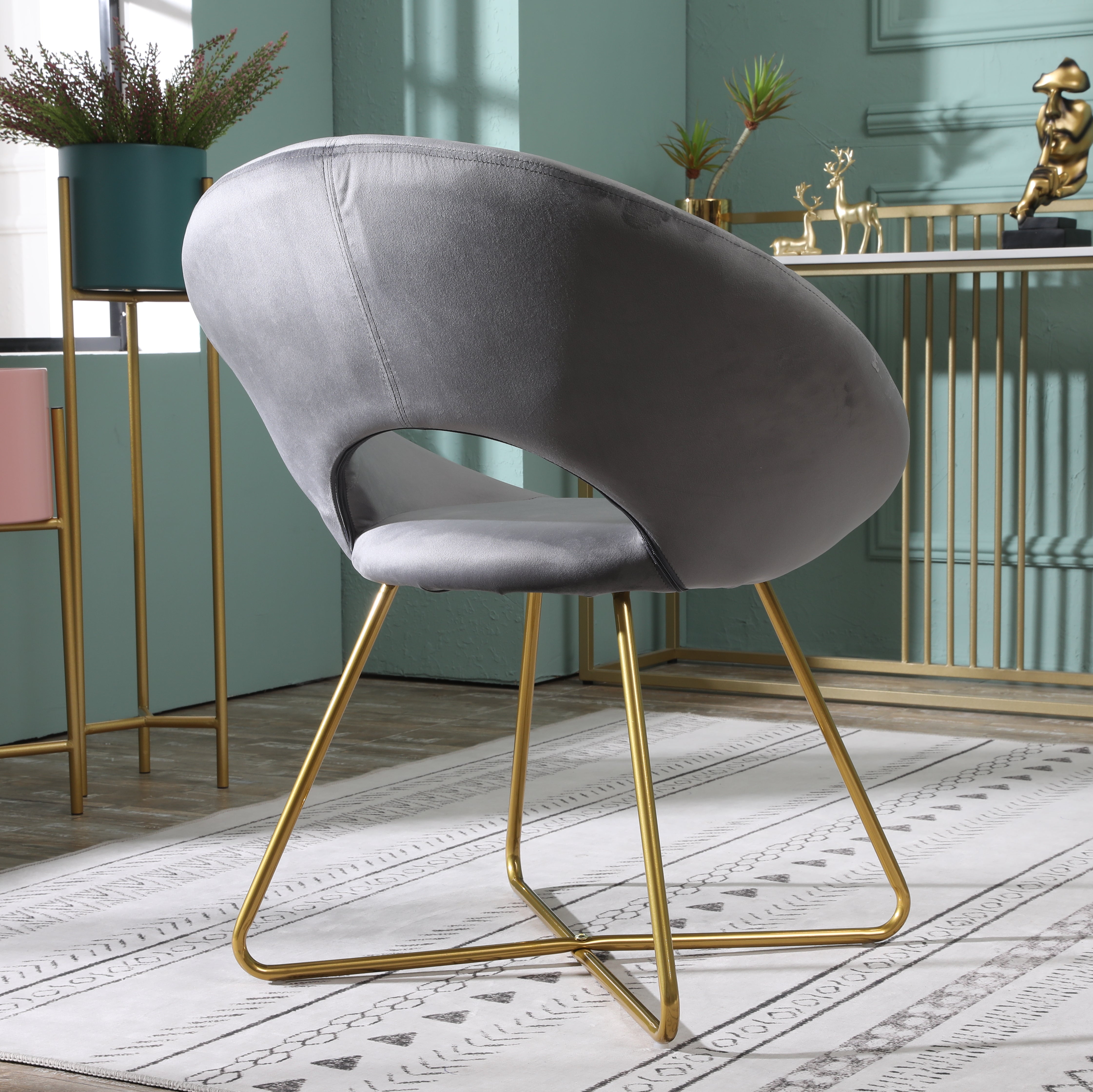 Slatina Pink Silky Velvet Upholstered Accent Chair with Gold Tone Finished Base