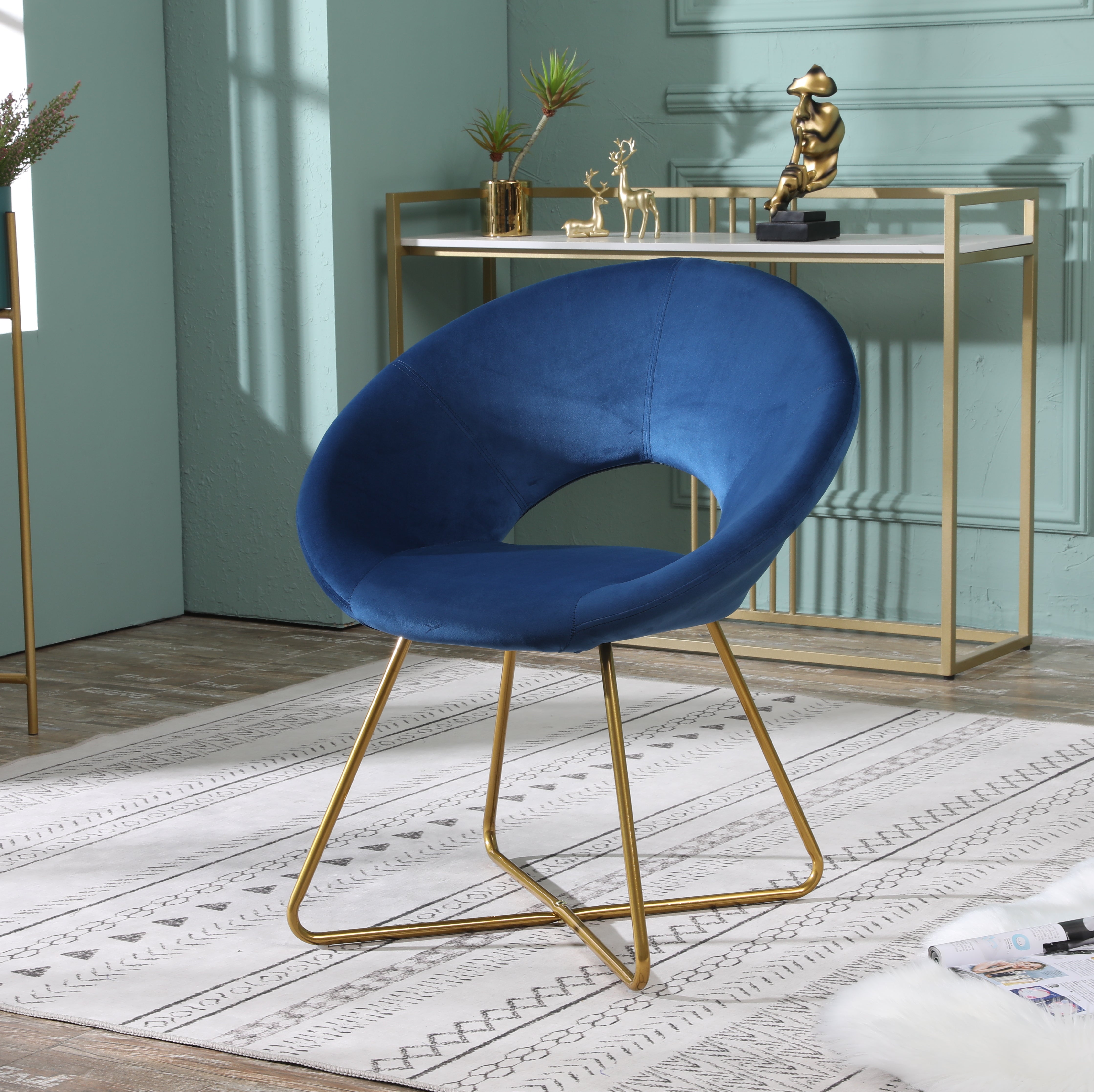 Slatina Pink Silky Velvet Upholstered Accent Chair with Gold Tone Finished Base