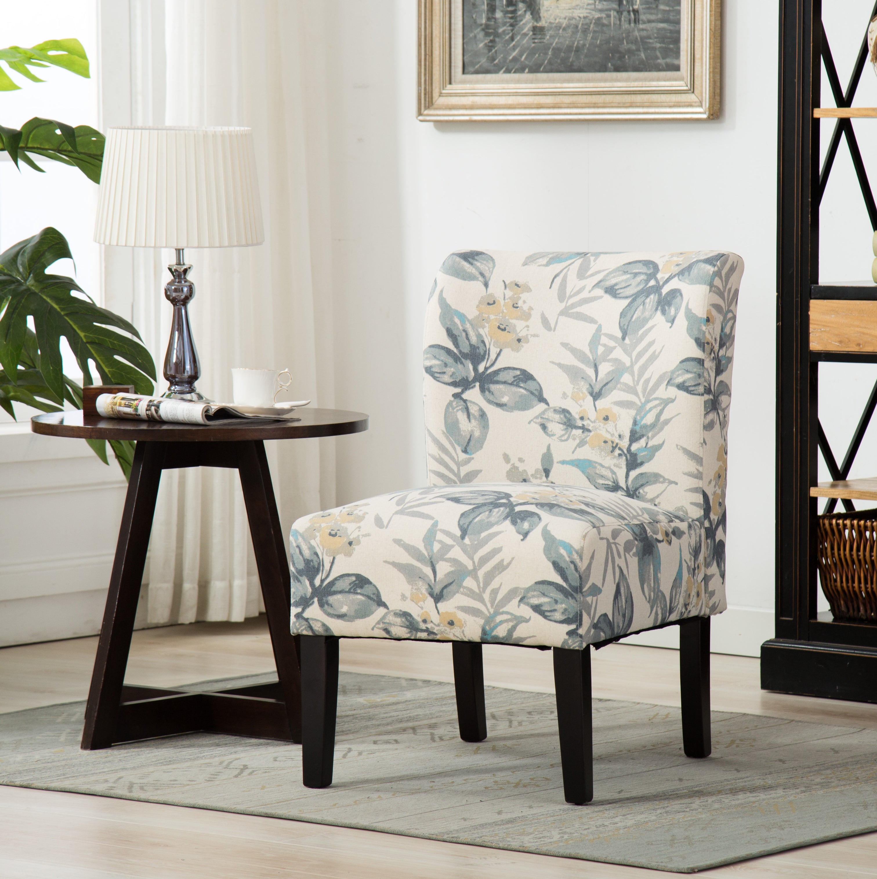 Capa Print Fabric Armless Contemporary Accent Chair, Purple Floral main image 1