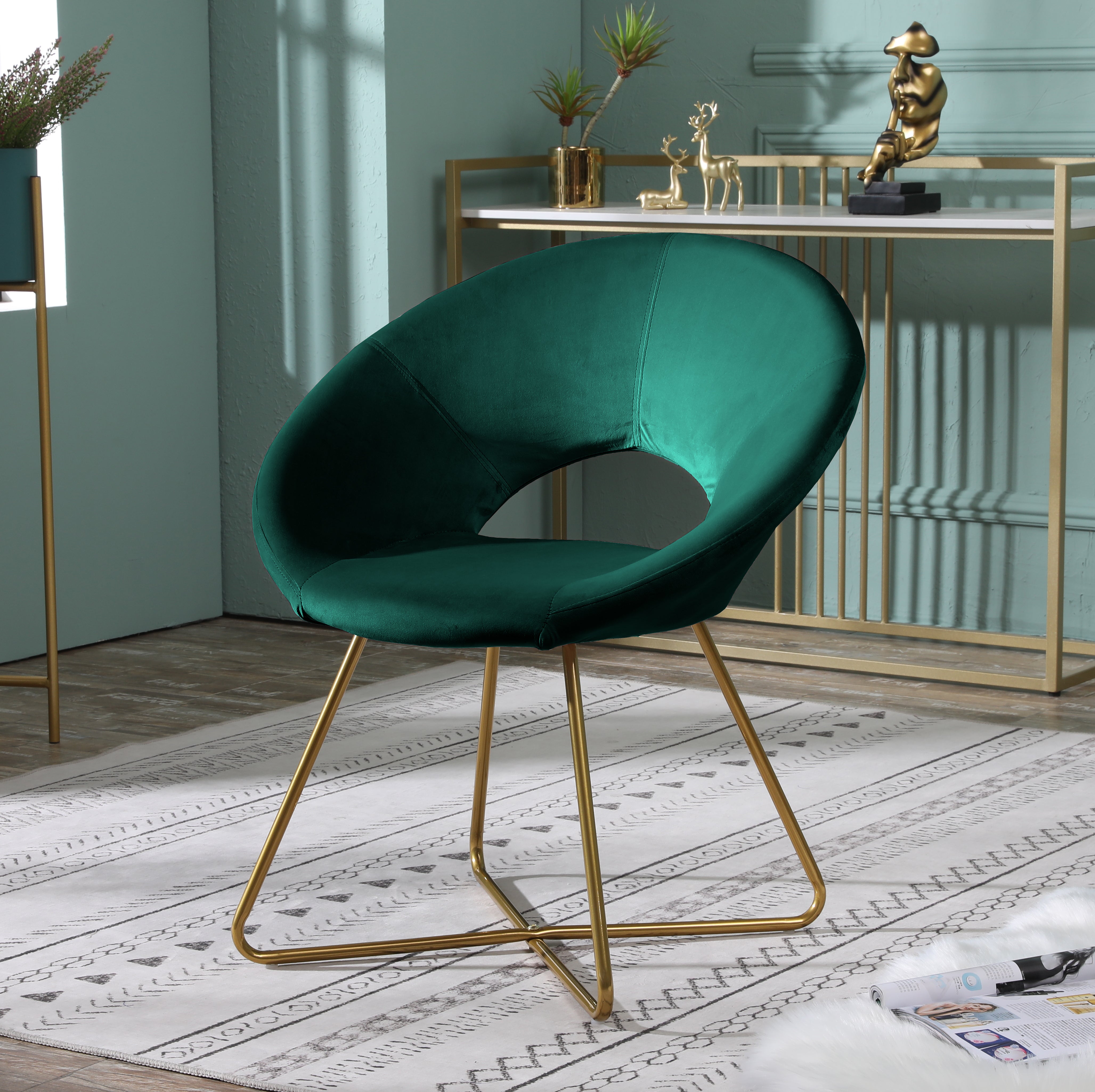 Slatina Pink Silky Velvet Upholstered Accent Chair with Gold Tone Finished Base
