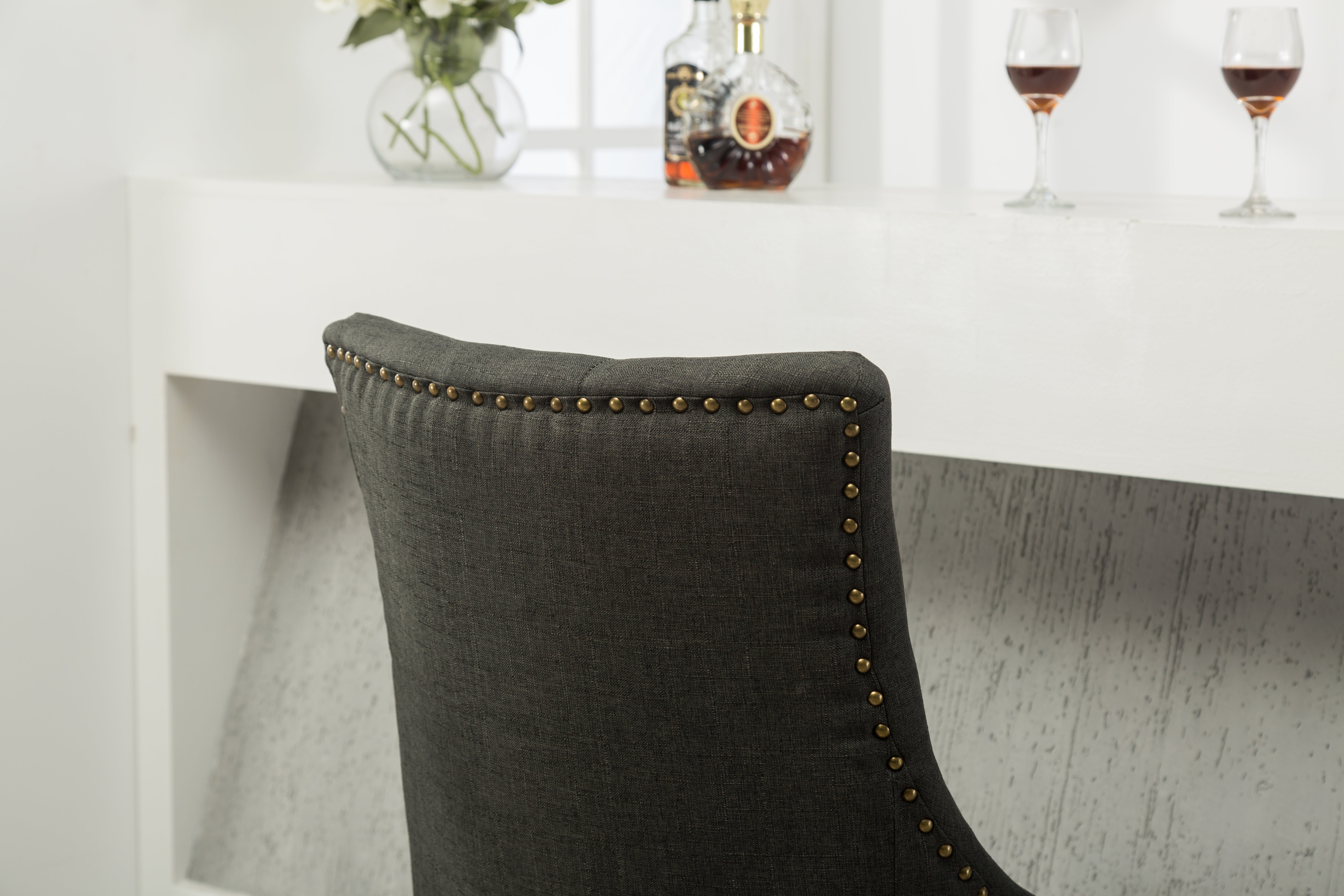 Charcoal Button Tufted Solid Wood Wingback Hostess Chairs, Set of 2