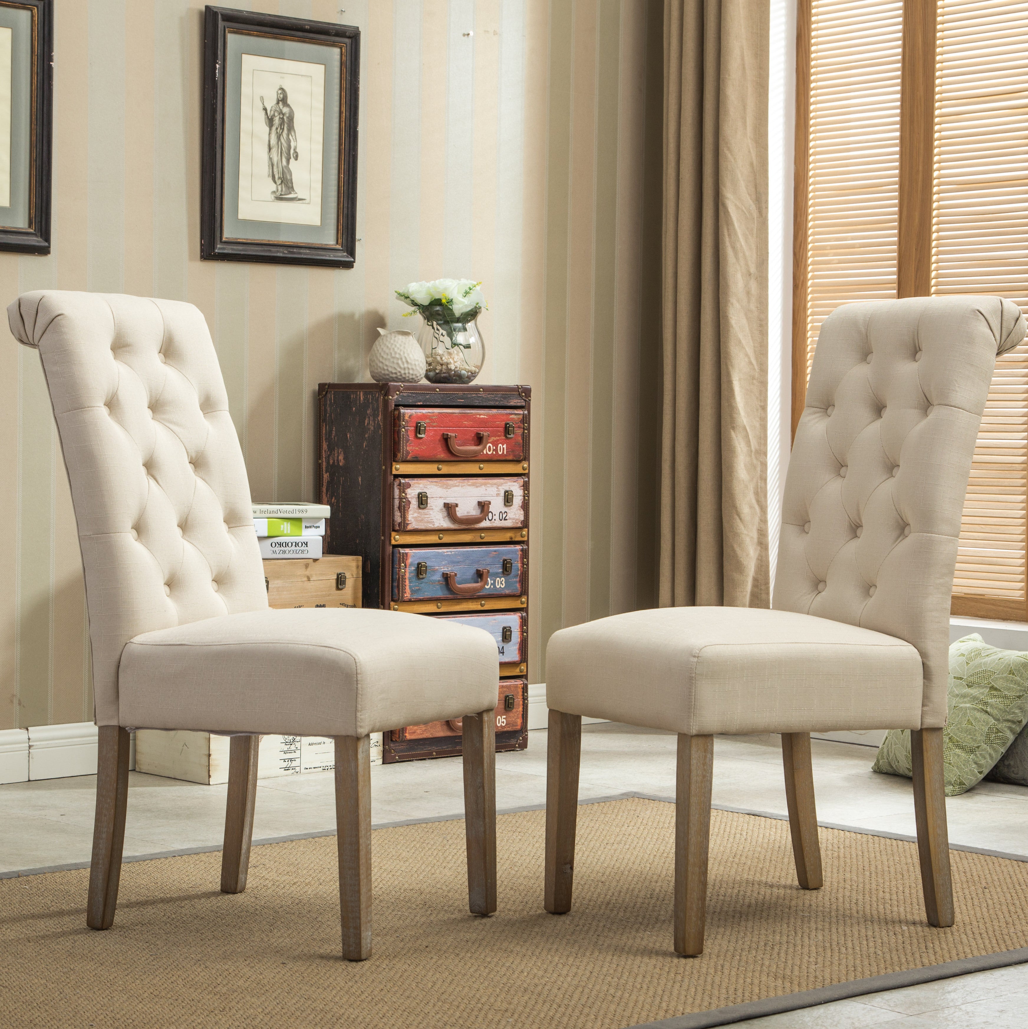 Hazel Solid Wood Button Tufted Upholstered Parsons Dining Chair, Set of 2
