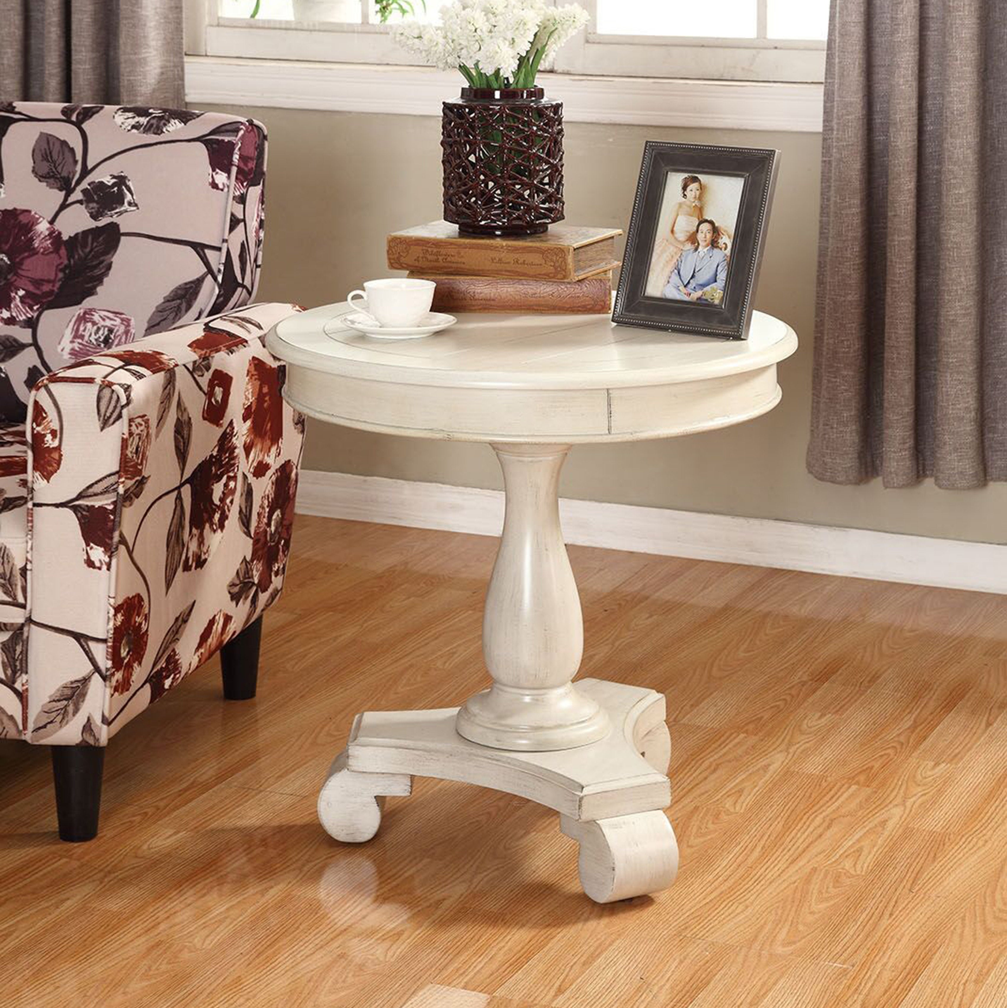 Rene Round Wood Pedestal Side Table