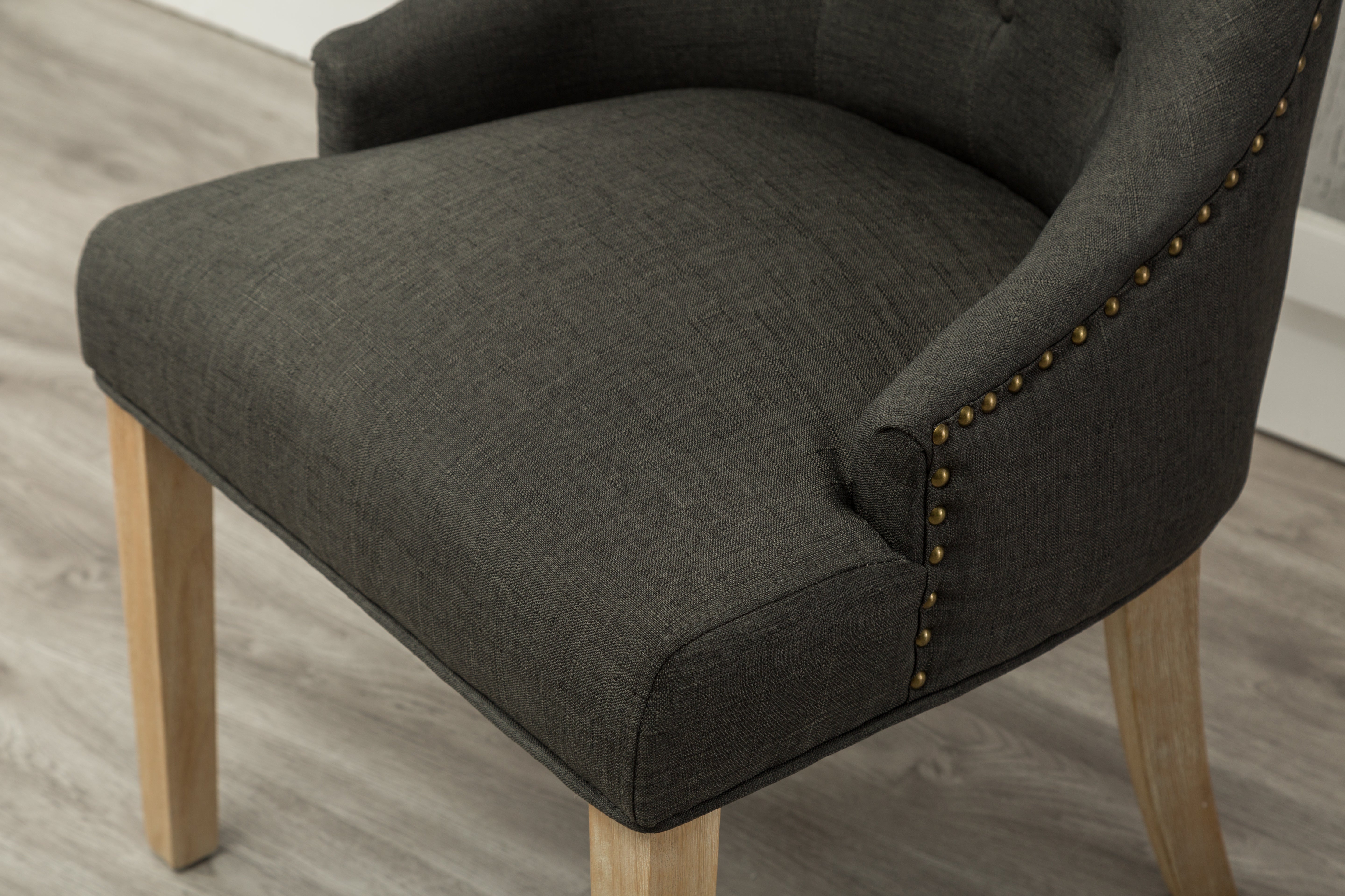 Charcoal Button Tufted Solid Wood Wingback Hostess Chairs, Set of 2