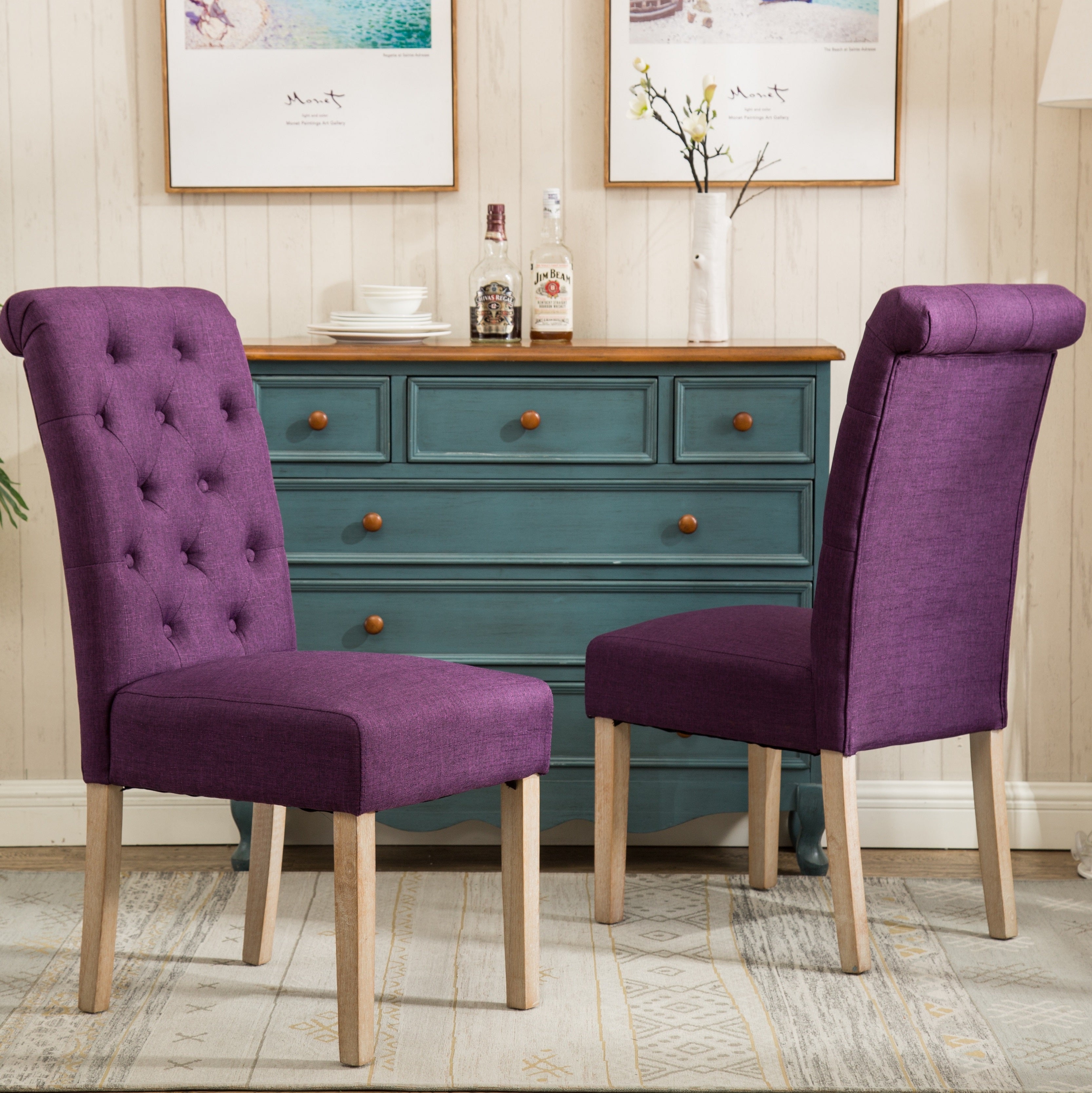 Hazel Solid Wood Button Tufted Upholstered Parsons Dining Chair, Set of 2